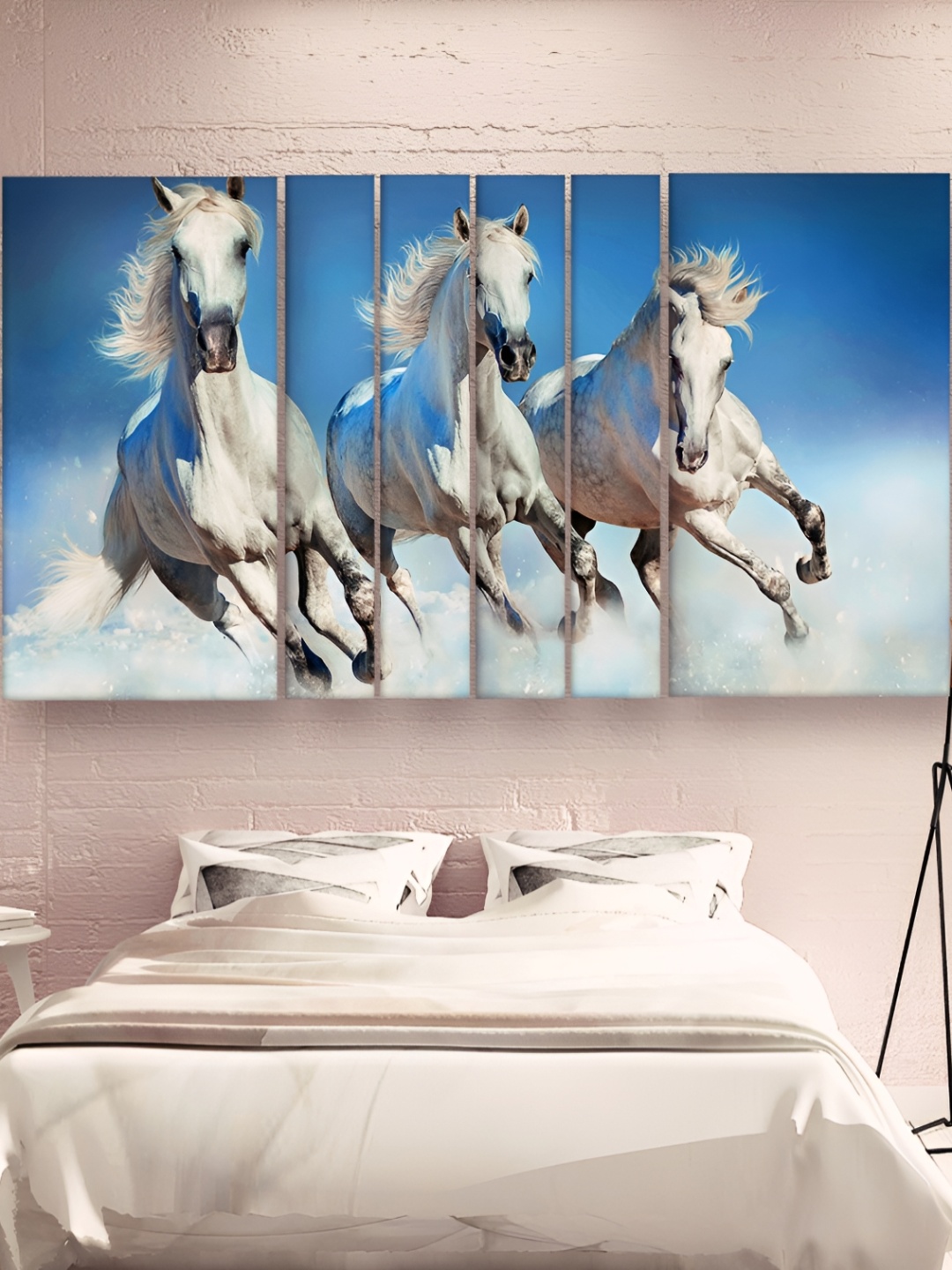 

Casperme Blue & White 6 Pieces Wooden Horses Painting Wall Arts