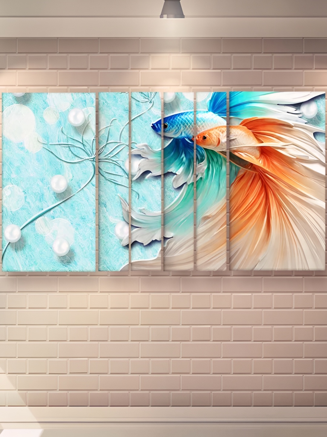 Casperme Blue & White 6 Pieces Wooden Modern Painting Wall Arts