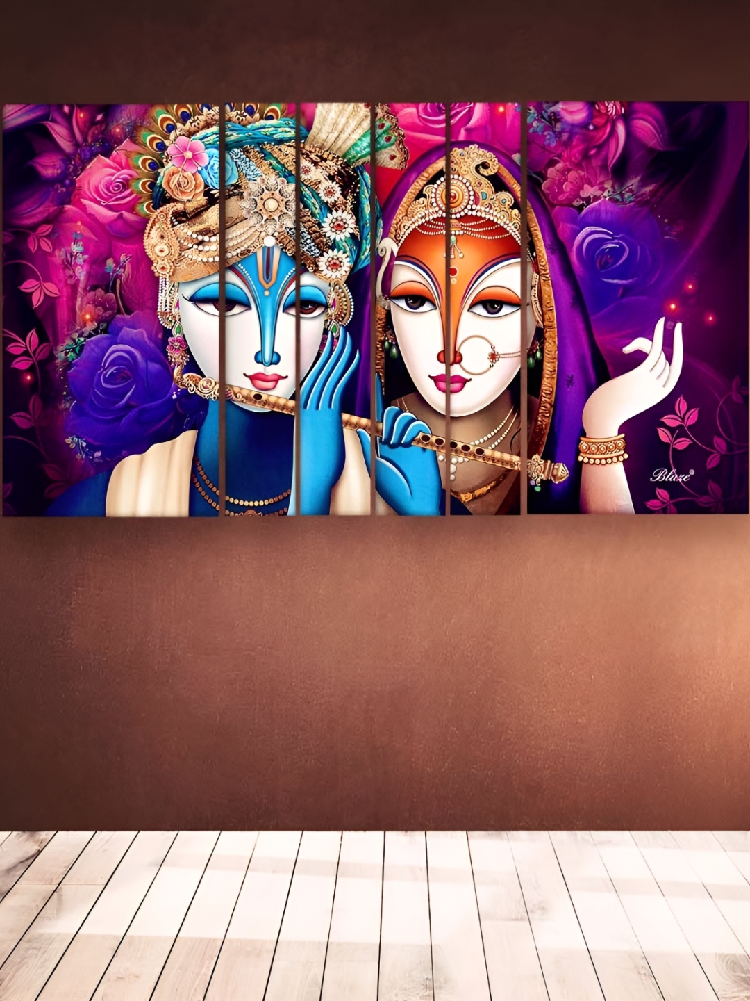 

Casperme Blue & Pink 6 Pieces Wooden Radha Krishna Wall Painting