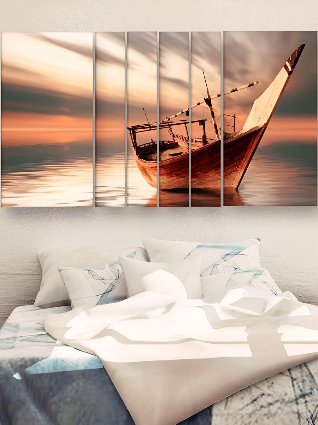 

Casperme Grey & Orange-Coloured 6 Pieces Wooden Modern Painting Wall Arts