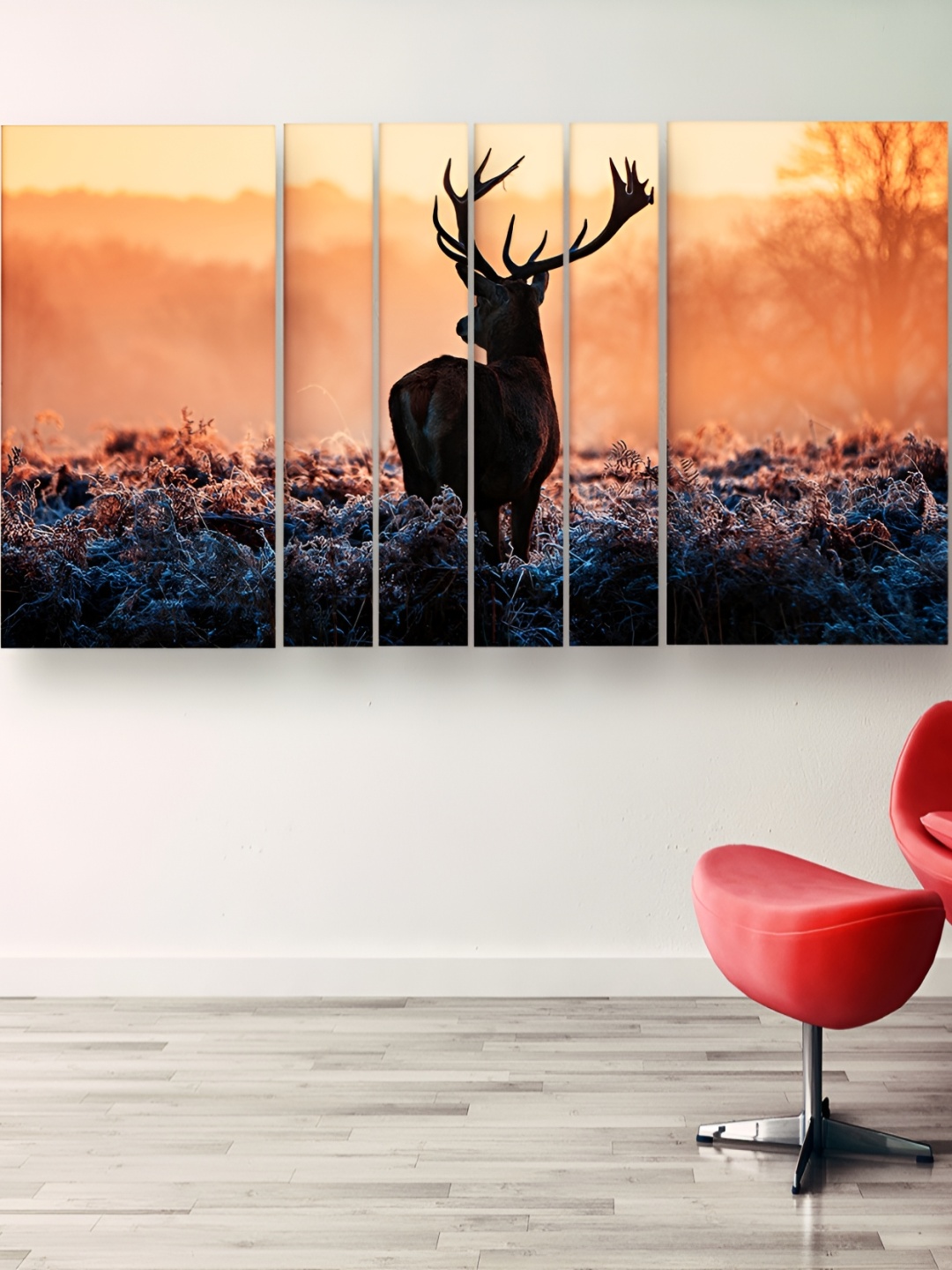 

Casperme Orange-Coloured & Black 6 Pieces Modern Deer Wooden Painting Wall Arts