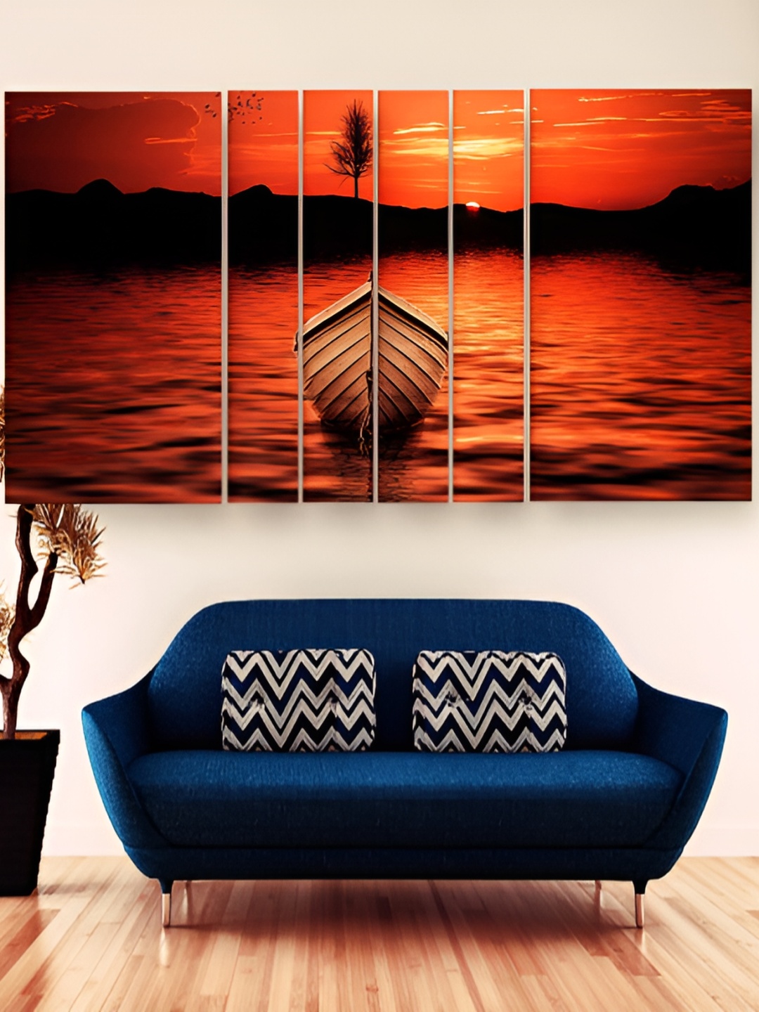 

Casperme Orange & Black 6 Pieces Modern Art Wooden Wall Paintings