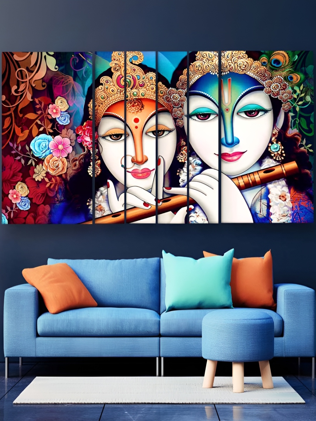 

Casperme Blue & White 6 Pcs Radha Krishna Wooden Wall Art