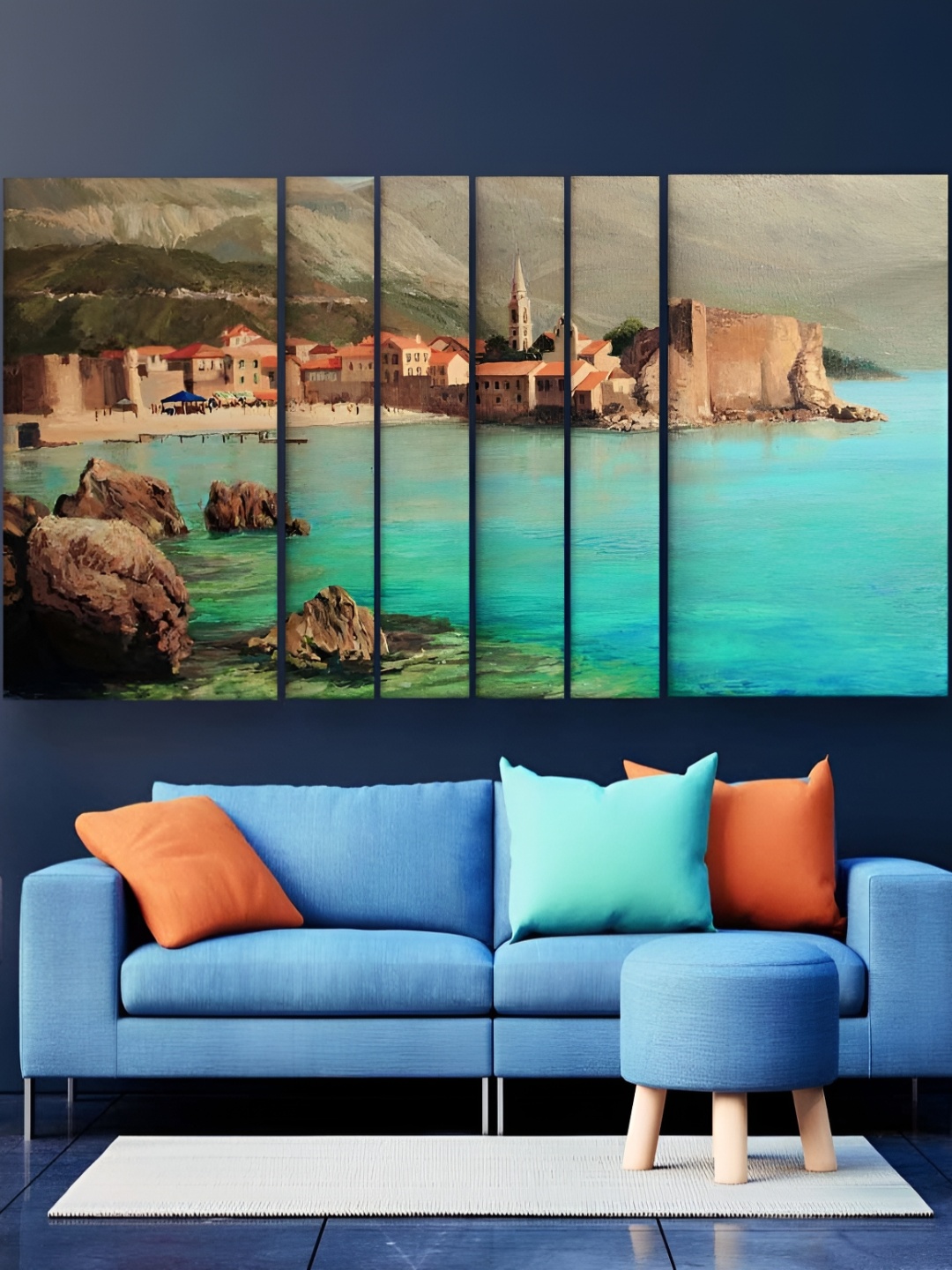 

Casperme Blue & Beige 6 Pieces Abstract Modern Art Wooden Painting Wall Arts