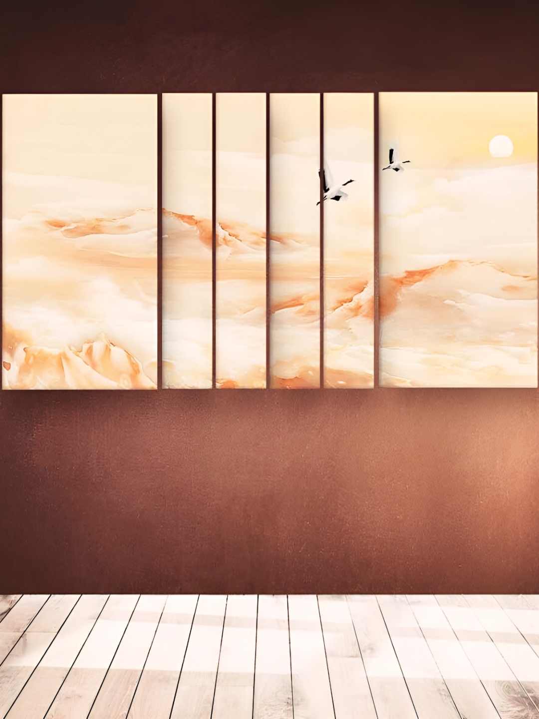 

Casperme White & Orange 6 Pieces Wooden Modern Art Wall Painting