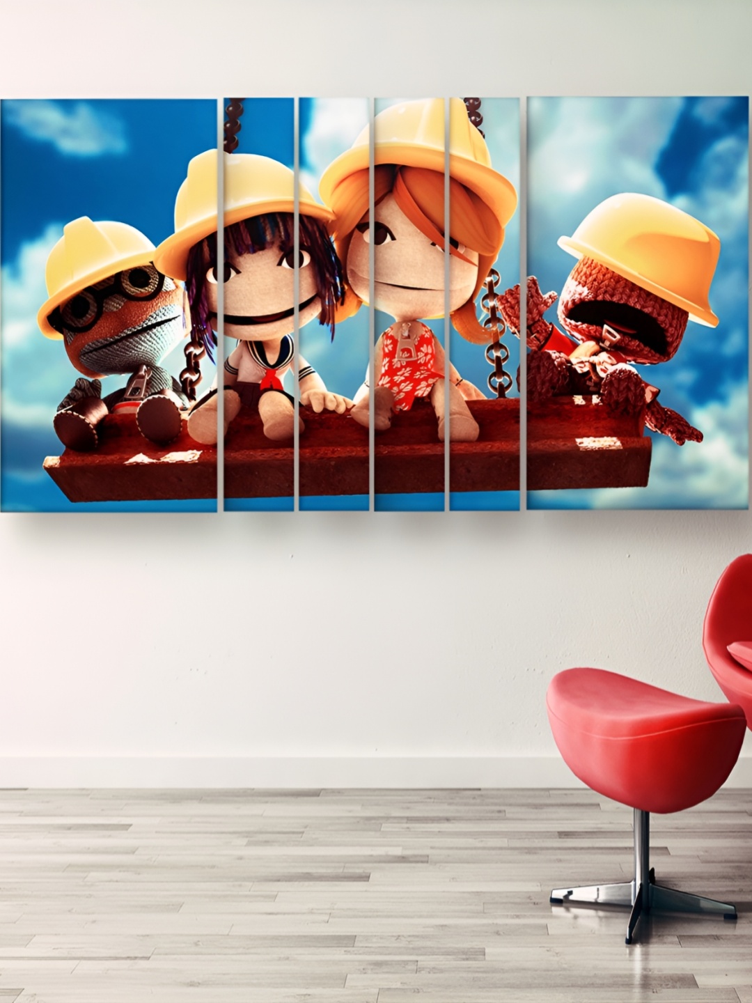 

Casperme Blue & Brown 6 Pieces Wooden Kids Grill Painting Wall Arts