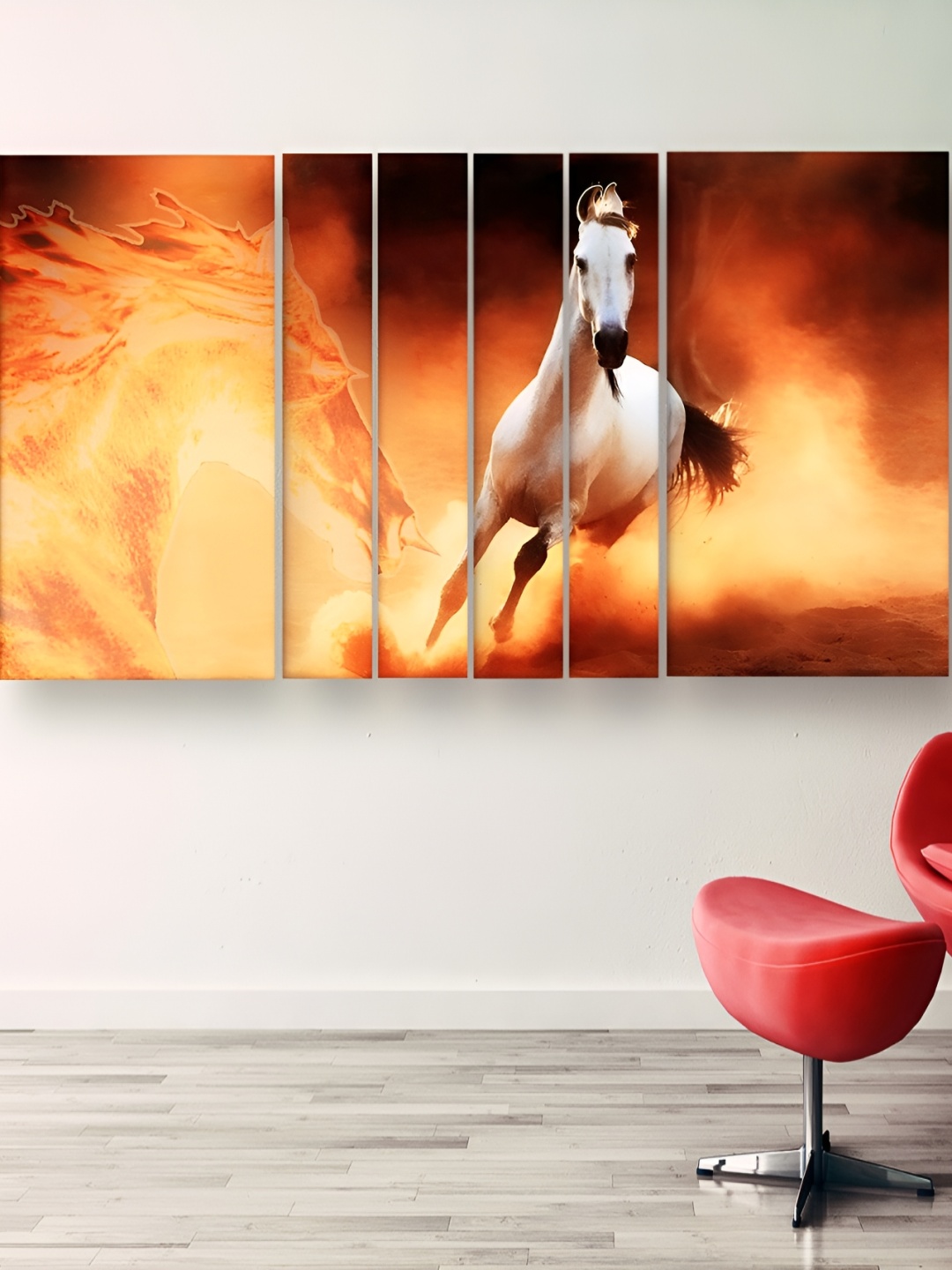 

Casperme White & Yellow 6 Pieces Wooden Vastu Horse Painting Wall Arts