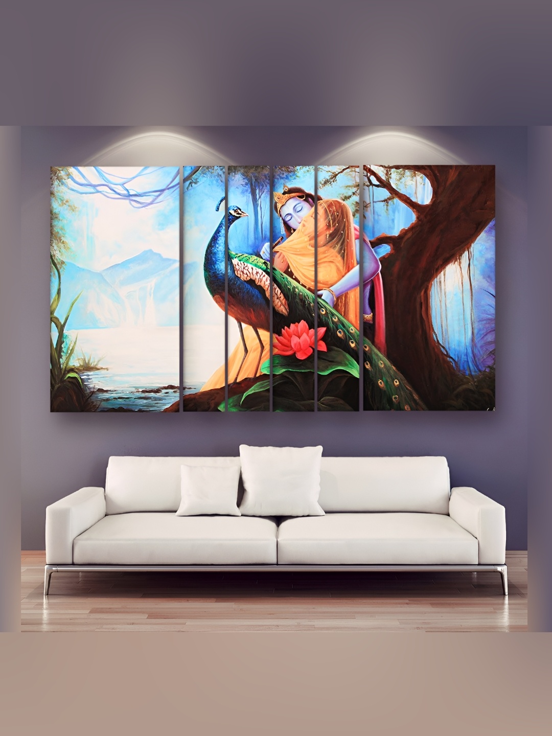 

Casperme Blue & Orange 6 Pieces Wooden Radha Krishna Painting Wall Arts