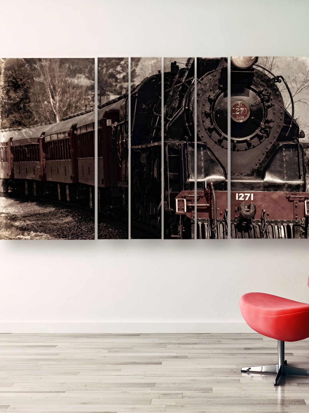 Casperme Black & Brown Wooden Train Painting Wall Arts