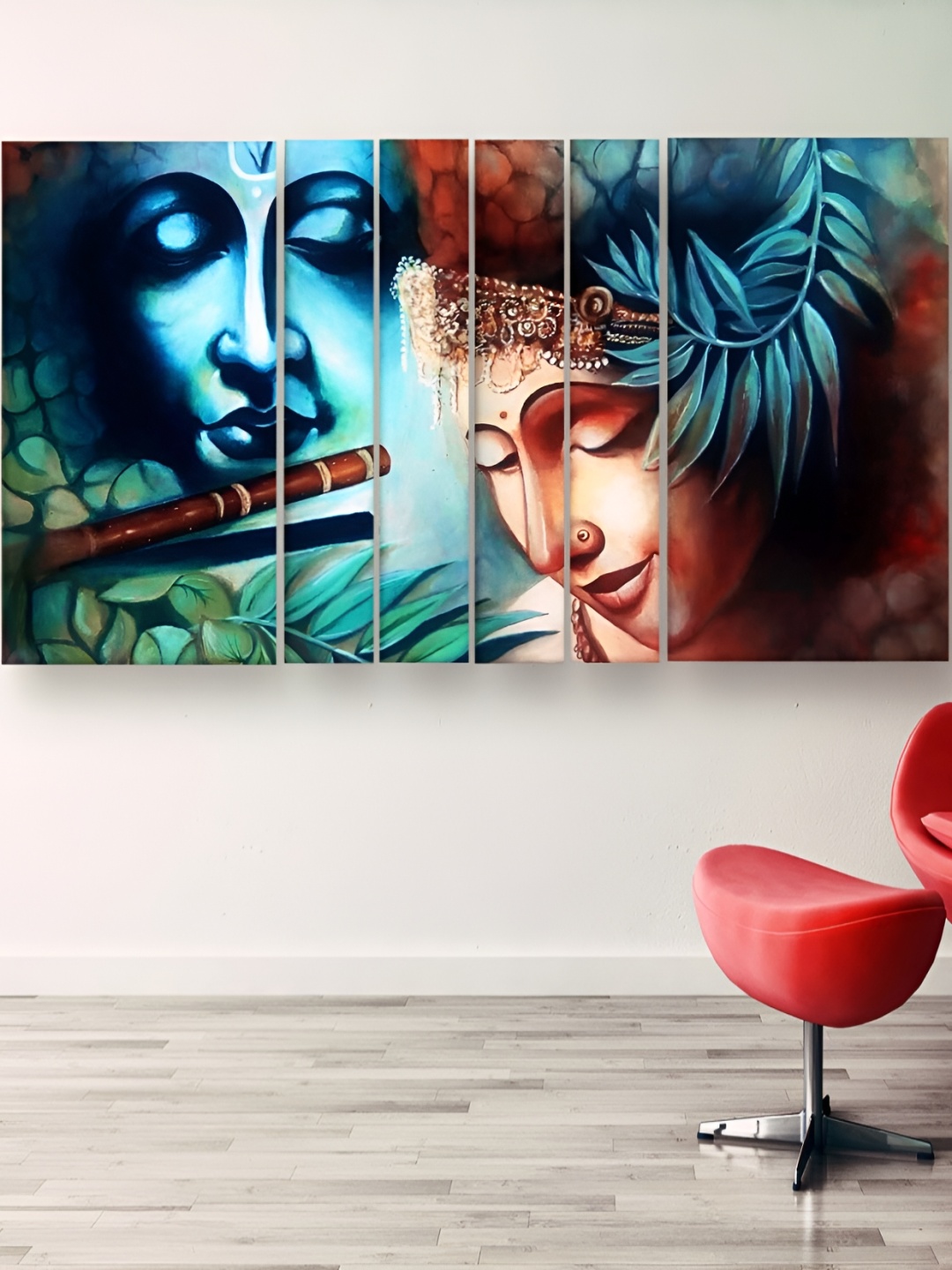 

Casperme Blue & Brown 6 Pieces Wooden Radha Krishna Painting Wall Arts