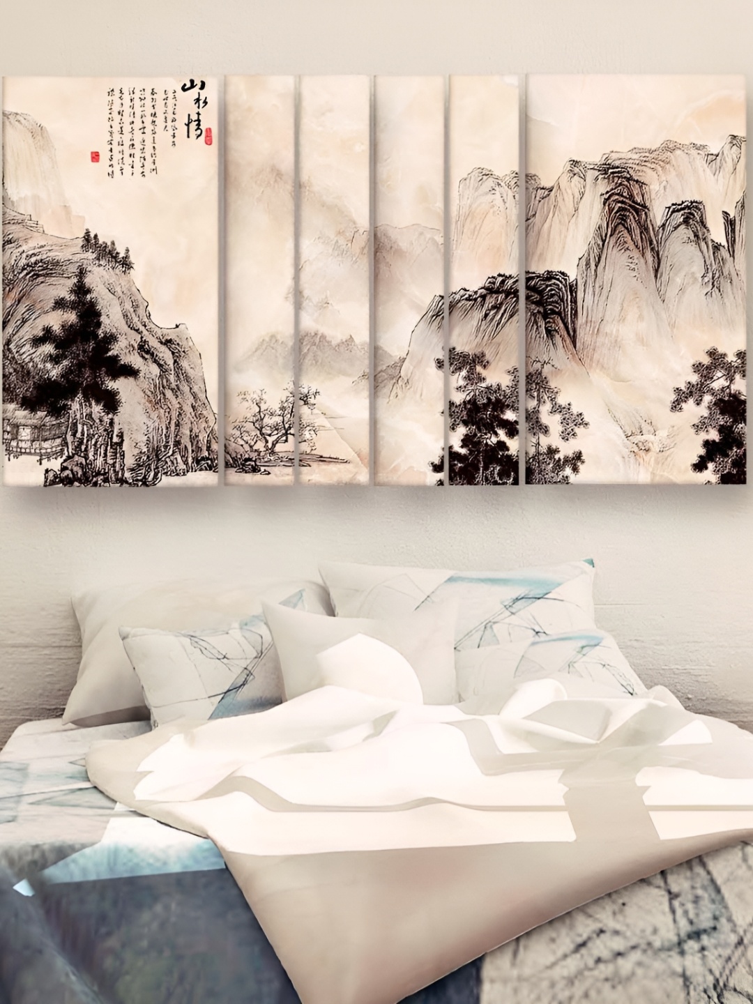 Casperme Off White & Black 6 Pieces Wooden Painting Wall Arts