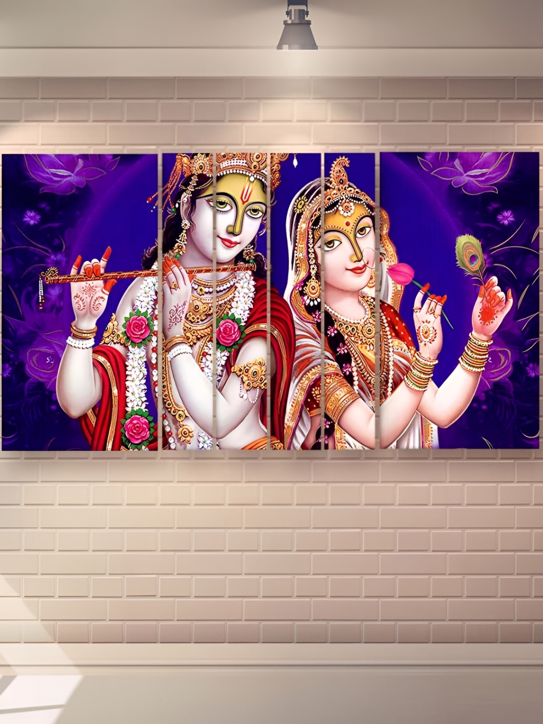 Casperme Purple & Red 6 Pieces Wooden Radha Krishna Painting Wall Arts