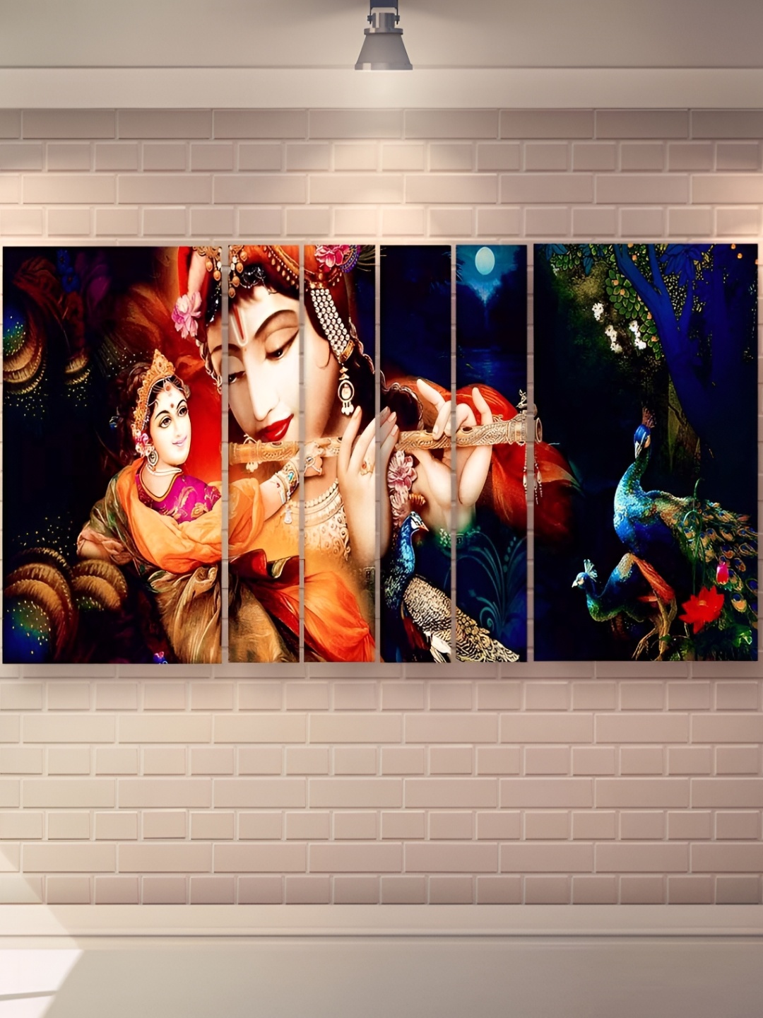 

Casperme Blue & Orange 6 Pieces Wooden Radha Krishna Painting Wall Arts
