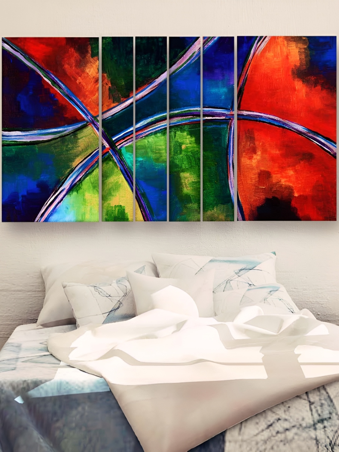 

Casperme Red & Blue 6 Pieces Abstract Wooden Painting Wall Arts