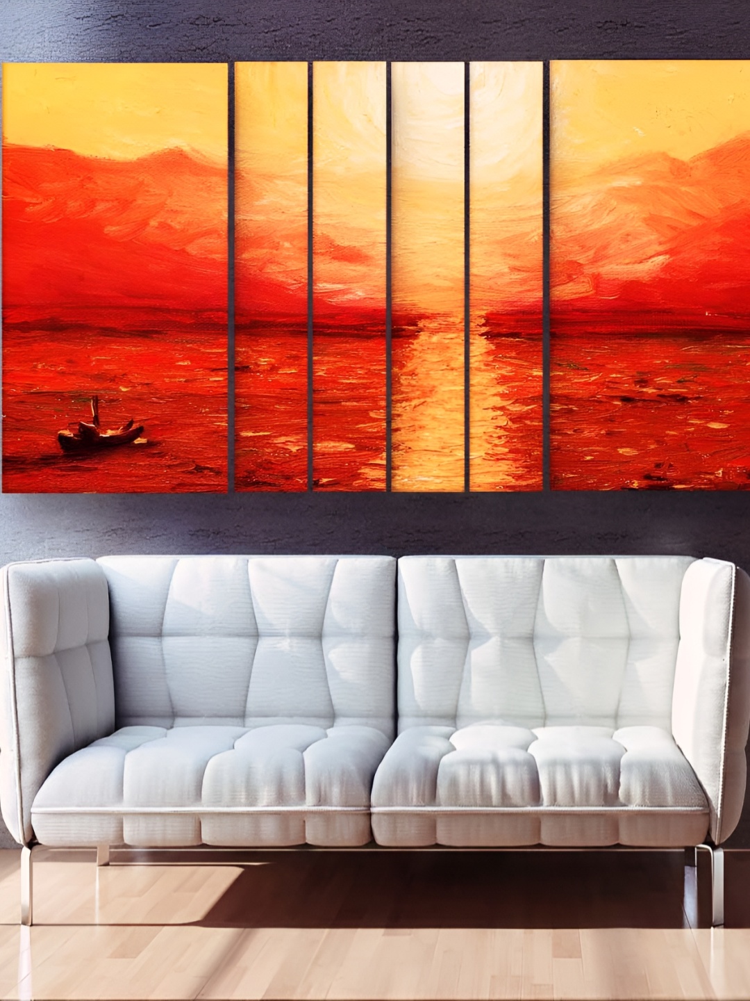 

Casperme Red & Yellow 6 Pieces Wooden Sunset Painting Wall Arts