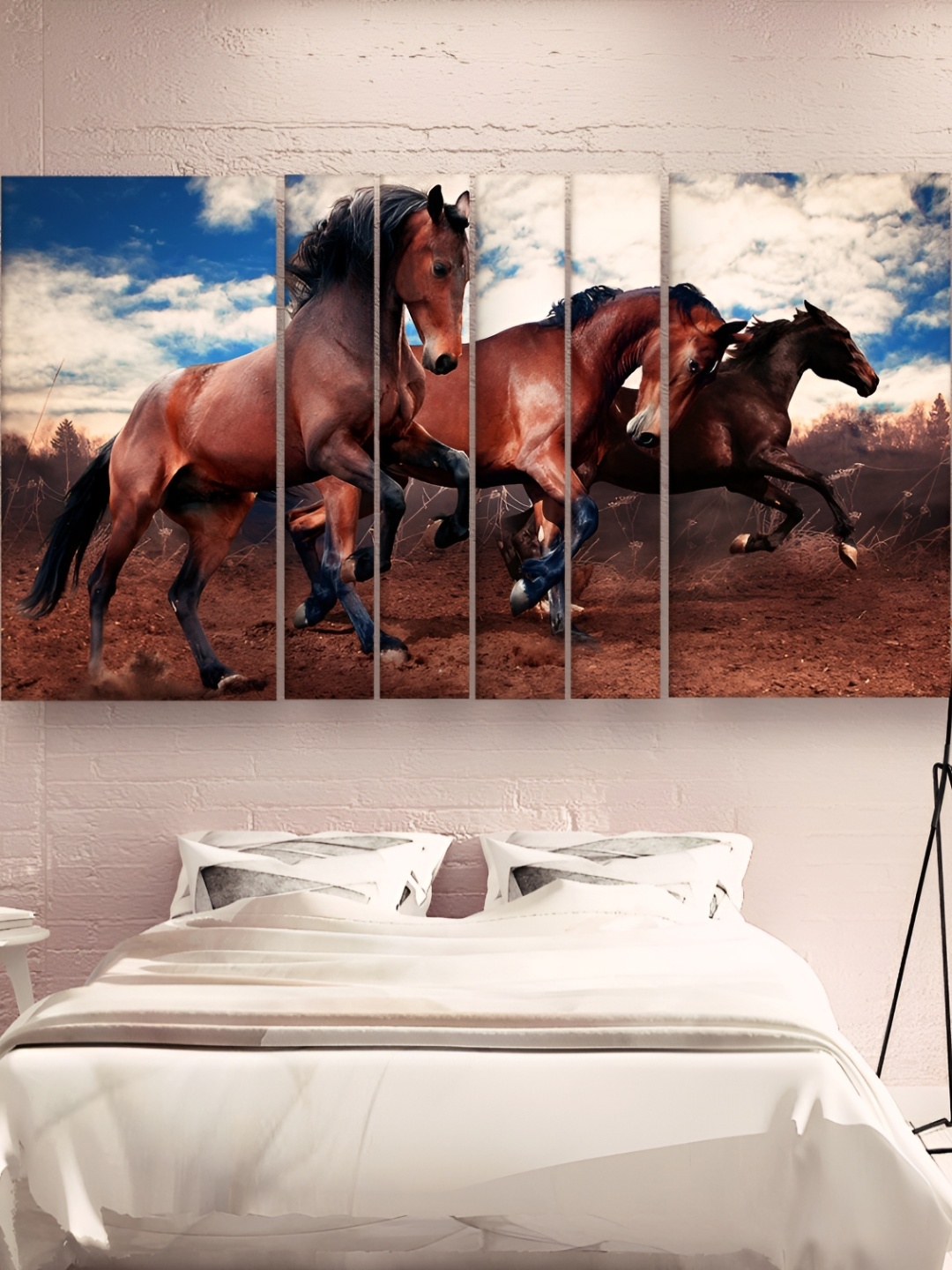 

Casperme Blue& Brown 6 Pieces Wooden Vastu Horses Painting Wall Arts
