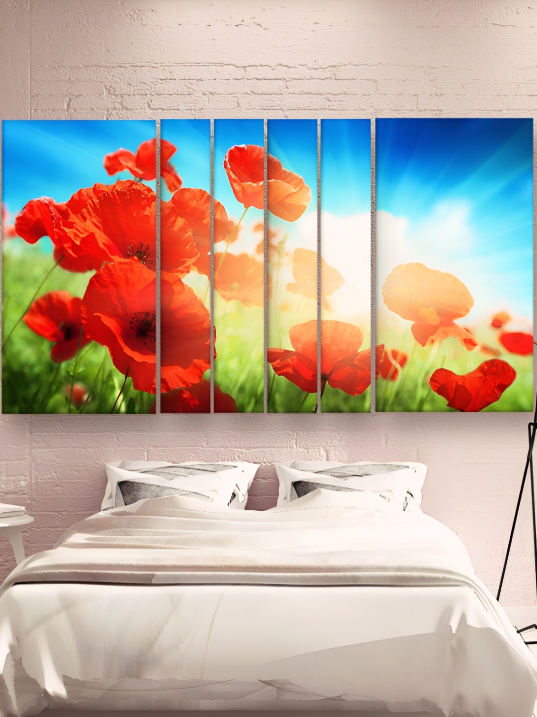 

Casperme Blue & Orange 6 Pieces Wooden Floral Painting Wall Arts