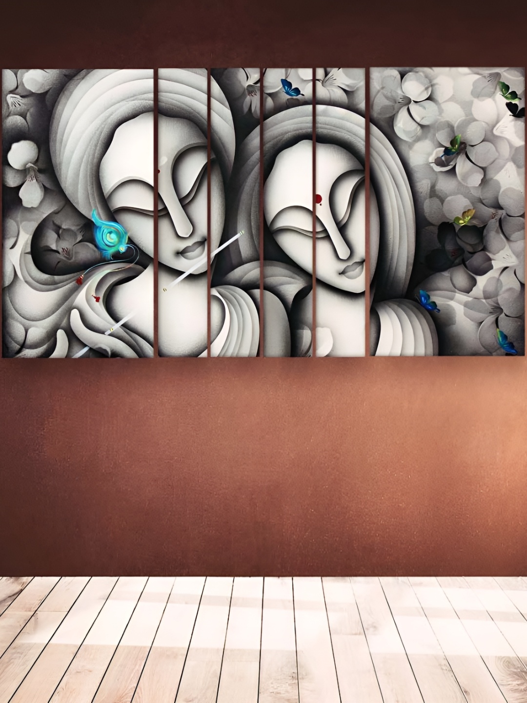 

Casperme Grey & Black 6 Pieces Wooden Radha Krishna Painting Wall Arts