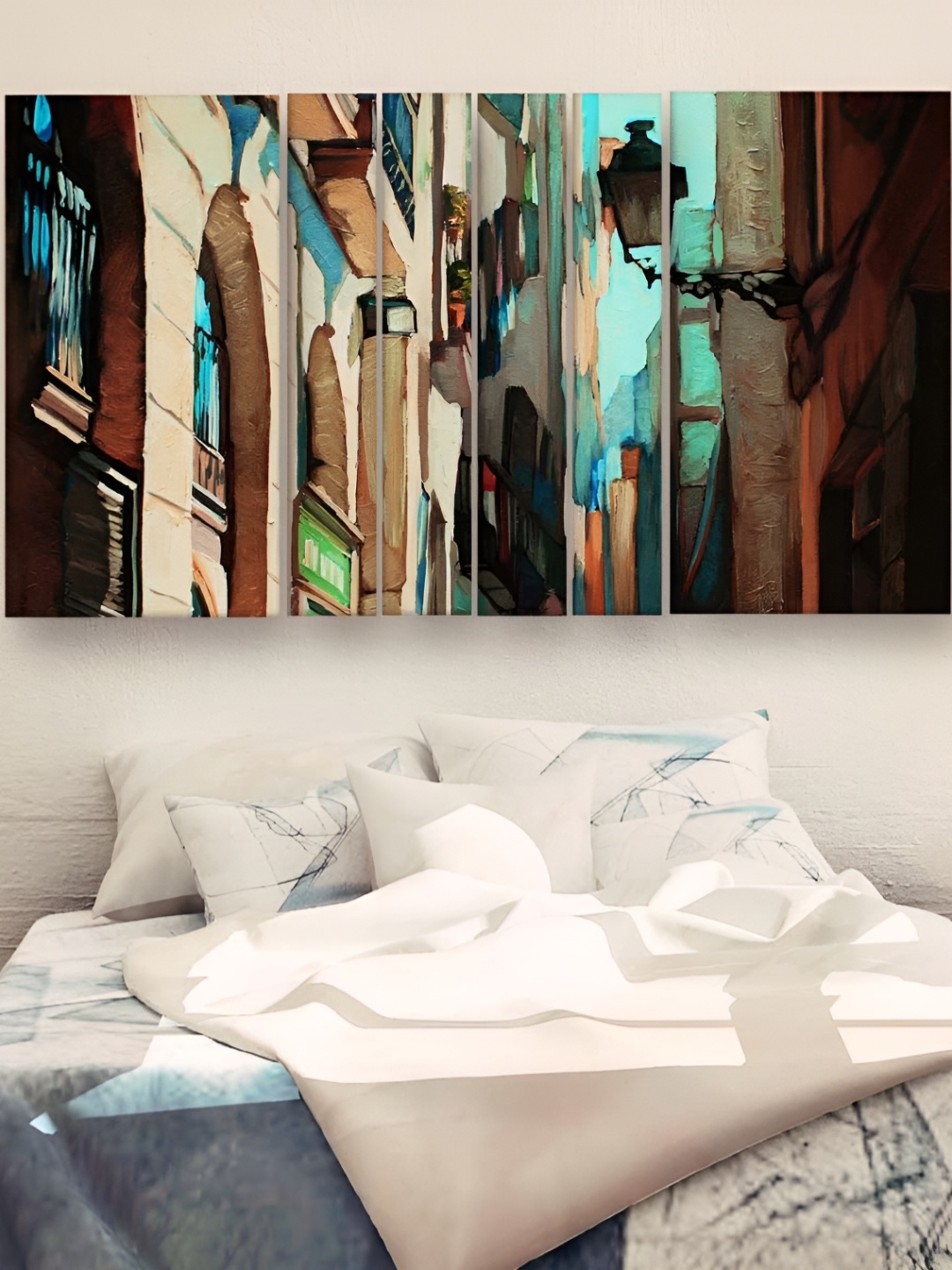 

Casperme Beige & Blue 6 Pieces Wooden Abstract Painting Wall Arts