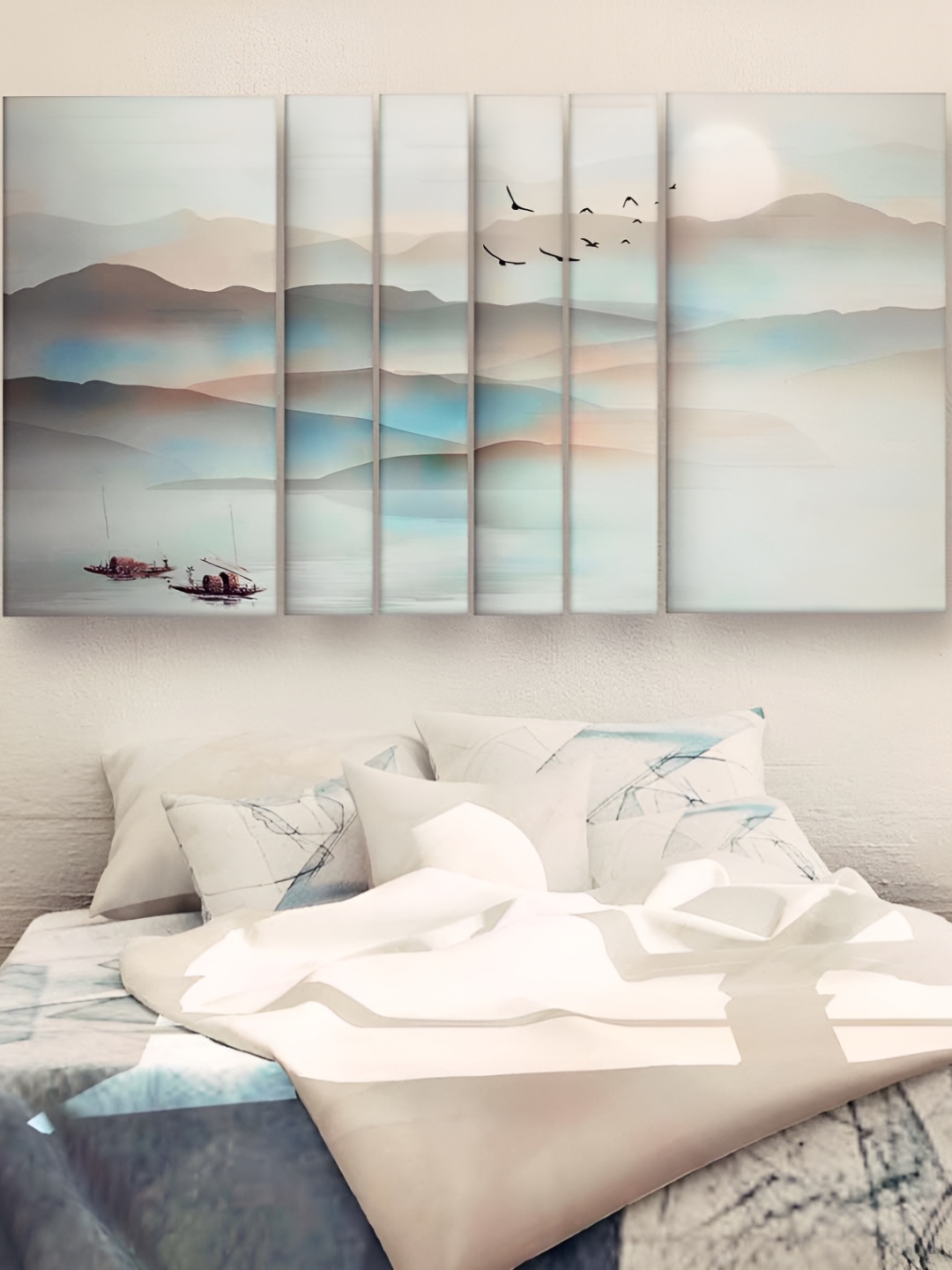 

Casperme White & Blue 6 Pieces Wooden Painting Wall Arts