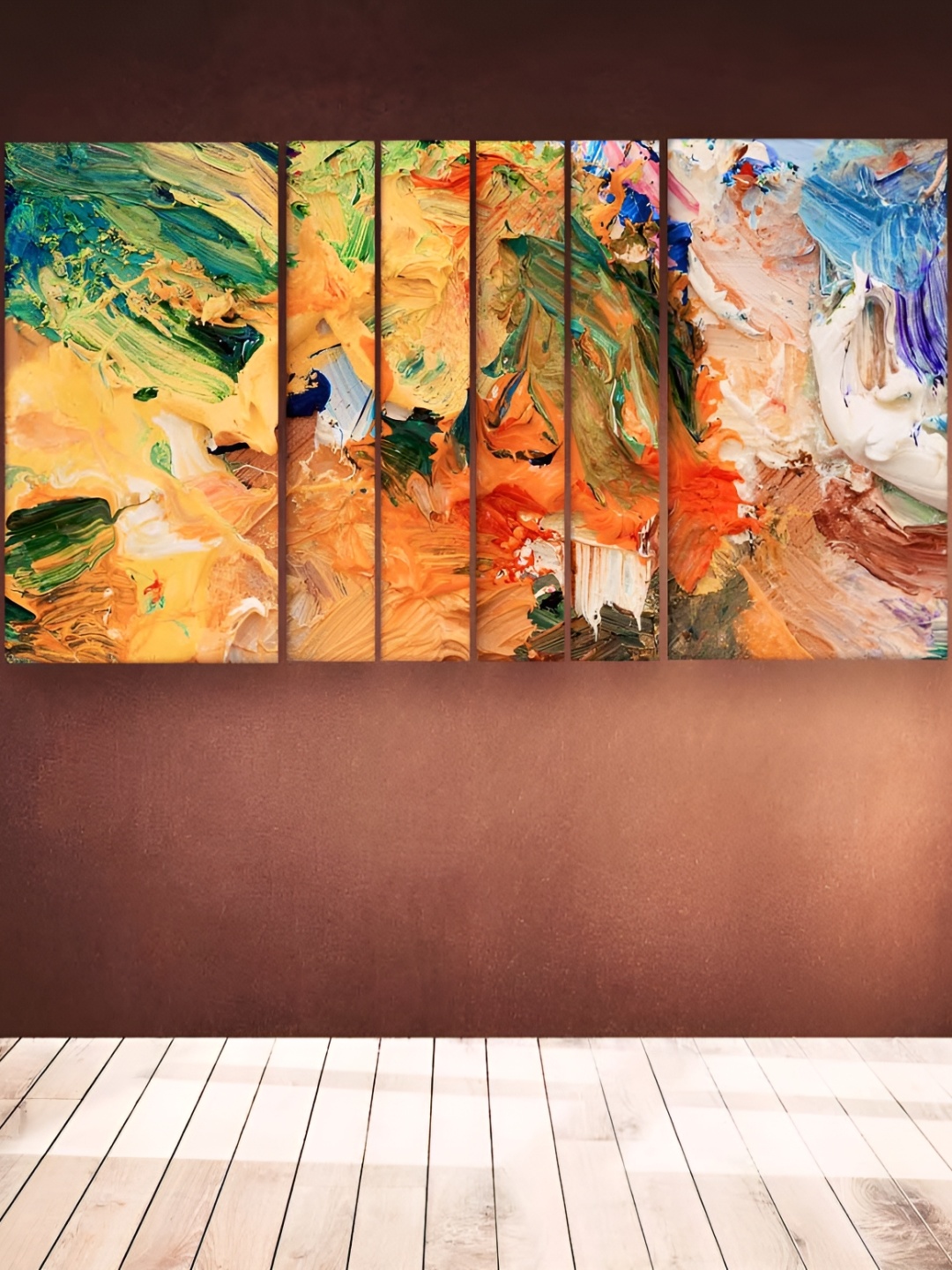 Casperme Orange & Green 6 Pieces Wooden Abstract Painting Wall Arts