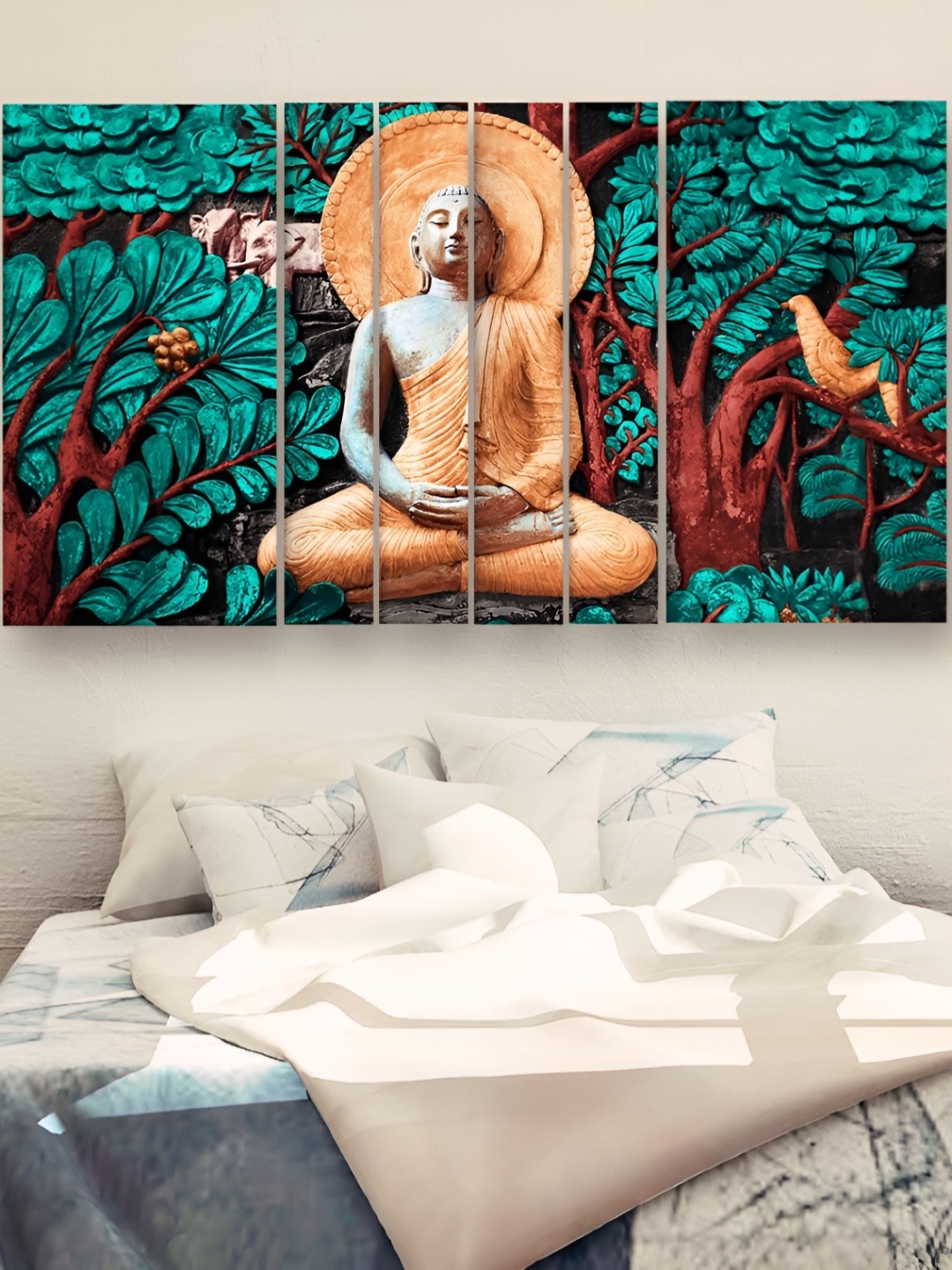 

Casperme Green & Orange 6 Pieces Buddha Wooden Painting Wall arts