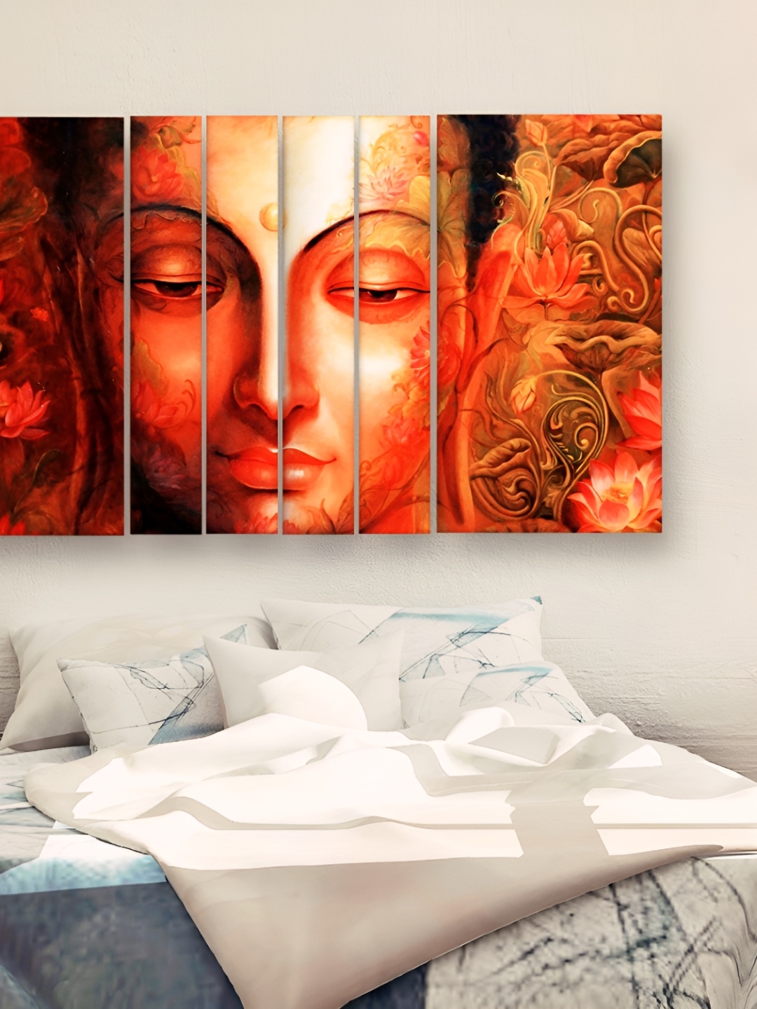 

Casperme 6-Pcs Orange Colored Buddha Grill Frame Wooden Wall Painting