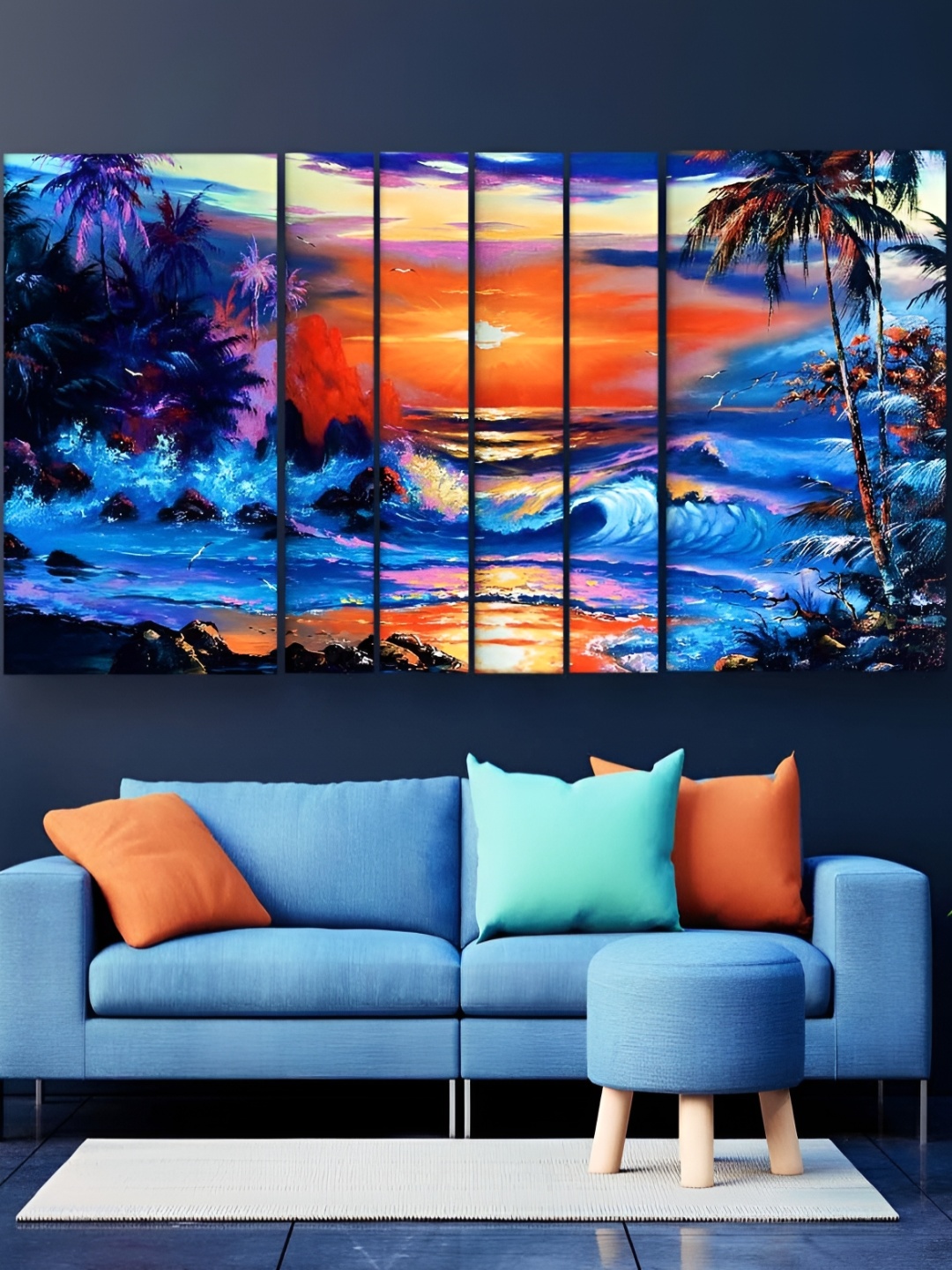 

Casperme Orange & Blue Coloured 6 Pieces Abstract Modern Art Wooden Painting Wall arts