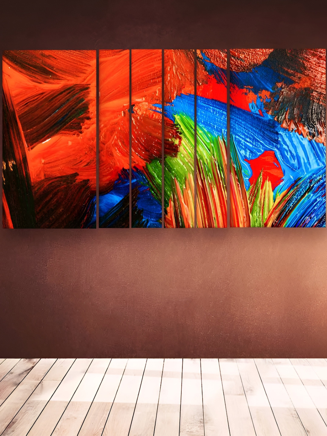 

Casperme Red & Blue 6 Pieces Wooden Abstract Modern Art Wall Paintings
