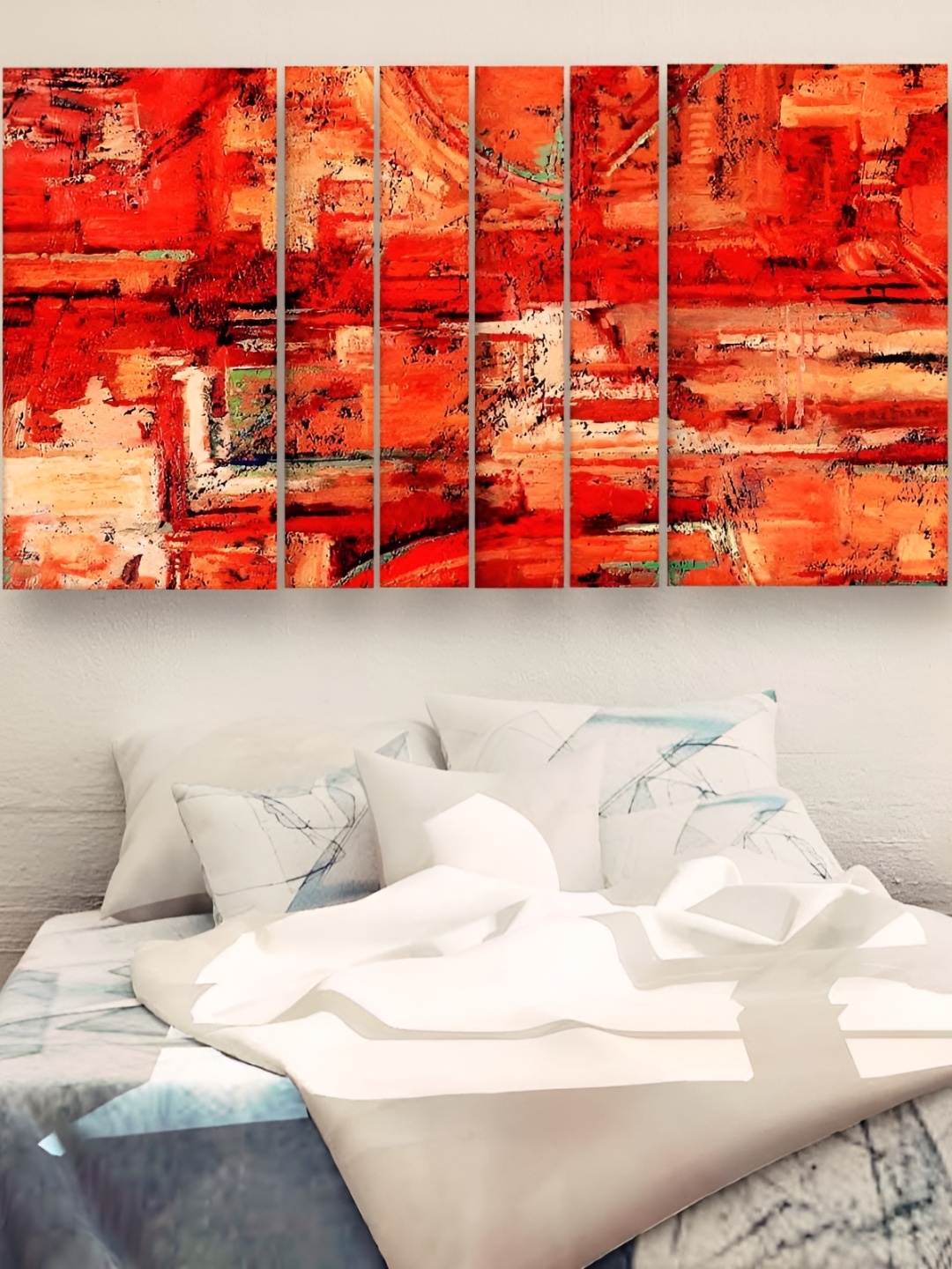 

Casperme Orange-Coloured 6 Pieces Wooden Abstract Painting Wall Arts