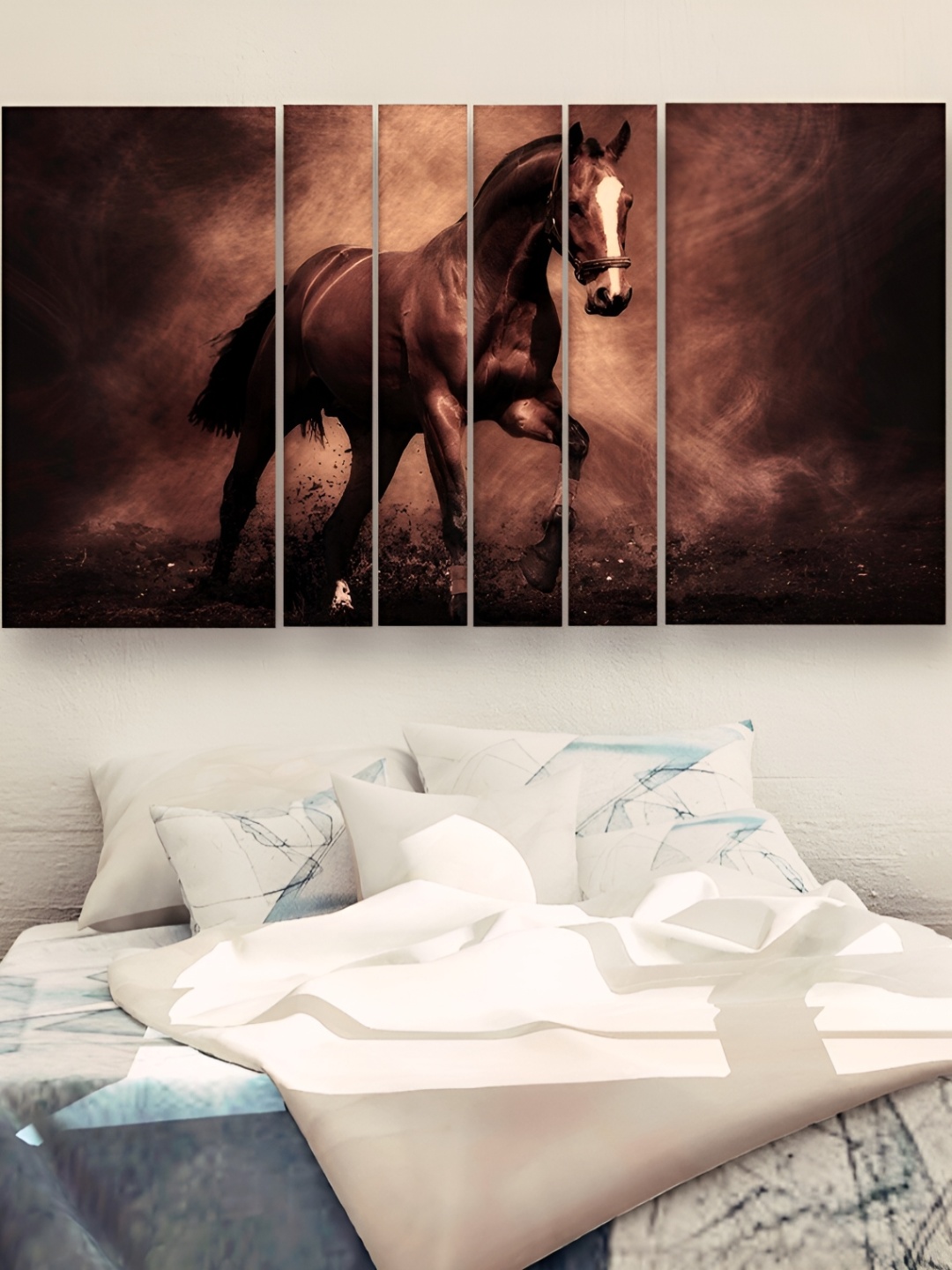 Casperme Black & Brown-Coloured 6 Pieces Wooden Vastu Horse Painting Wall Arts