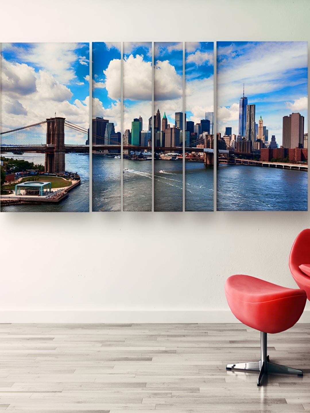 

Casperme Blue & White 6 Pieces Wooden Modern Art Wall Paintings
