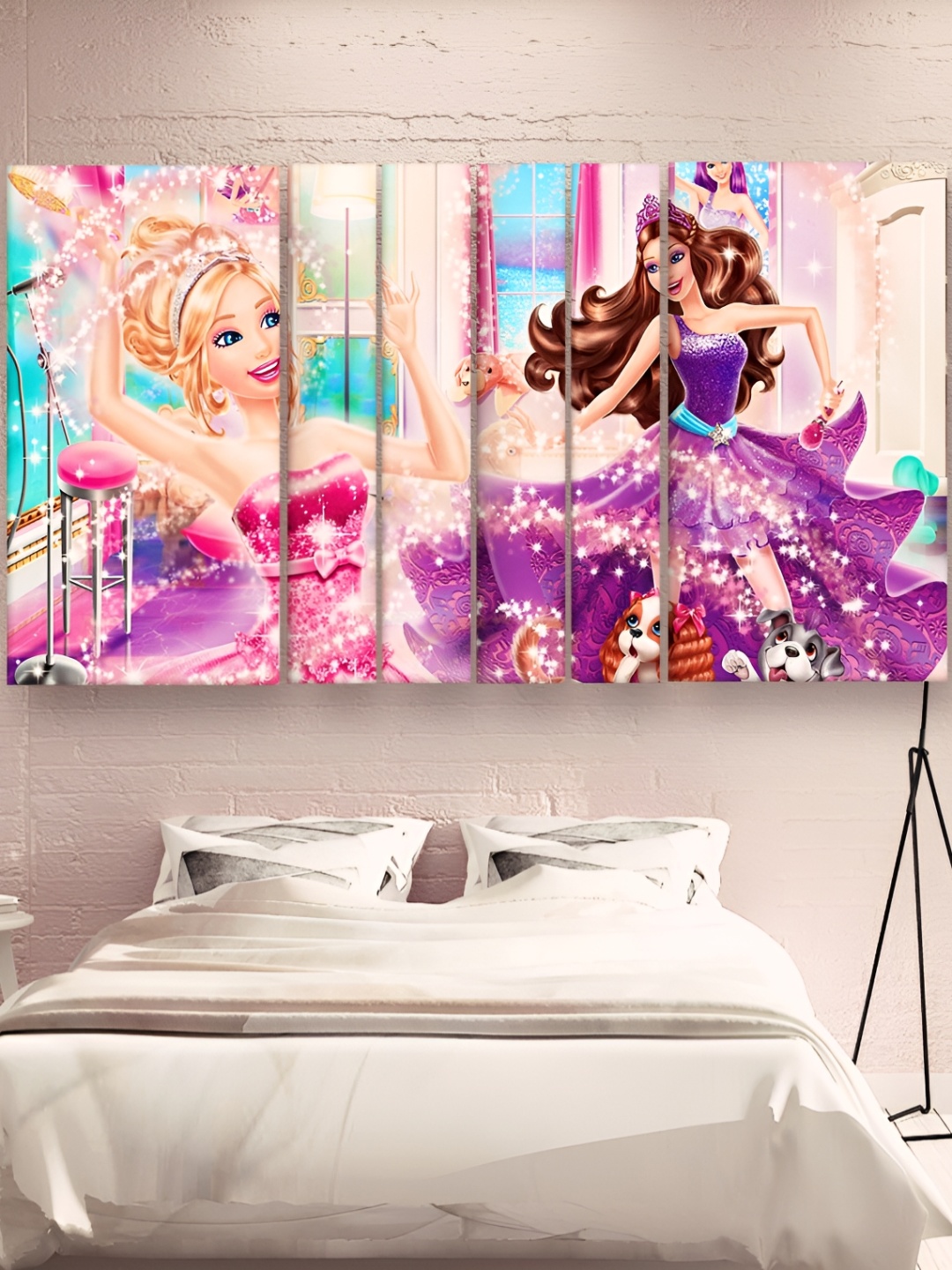 

Casperme Pink-Coloured 6 Pieces Wooden Kids Cartoon Characters Painting Wall Arts