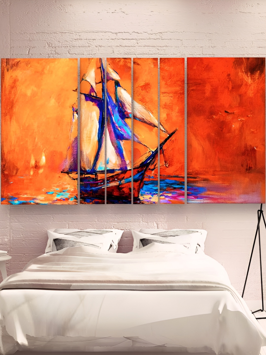 

Casperme Blue & Orange-Coloured 6 Piece Abstract Wooden Framed Painting Wall Art