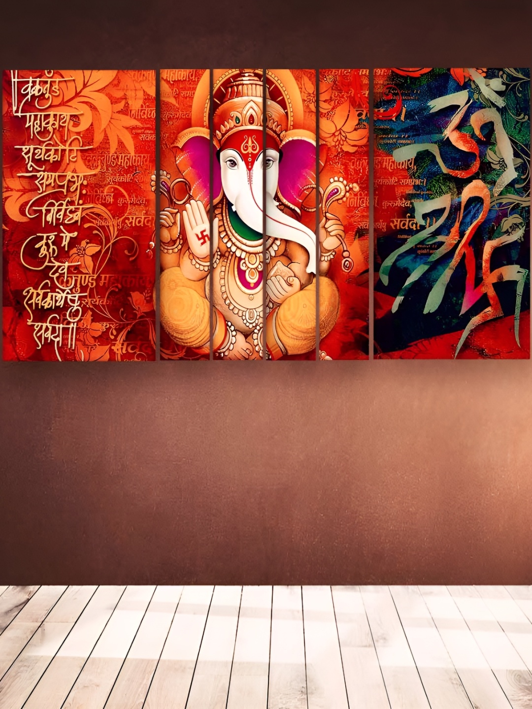 

Casperme Orange-Coloured 6 Piece Wood Ganesha Wall Paintings