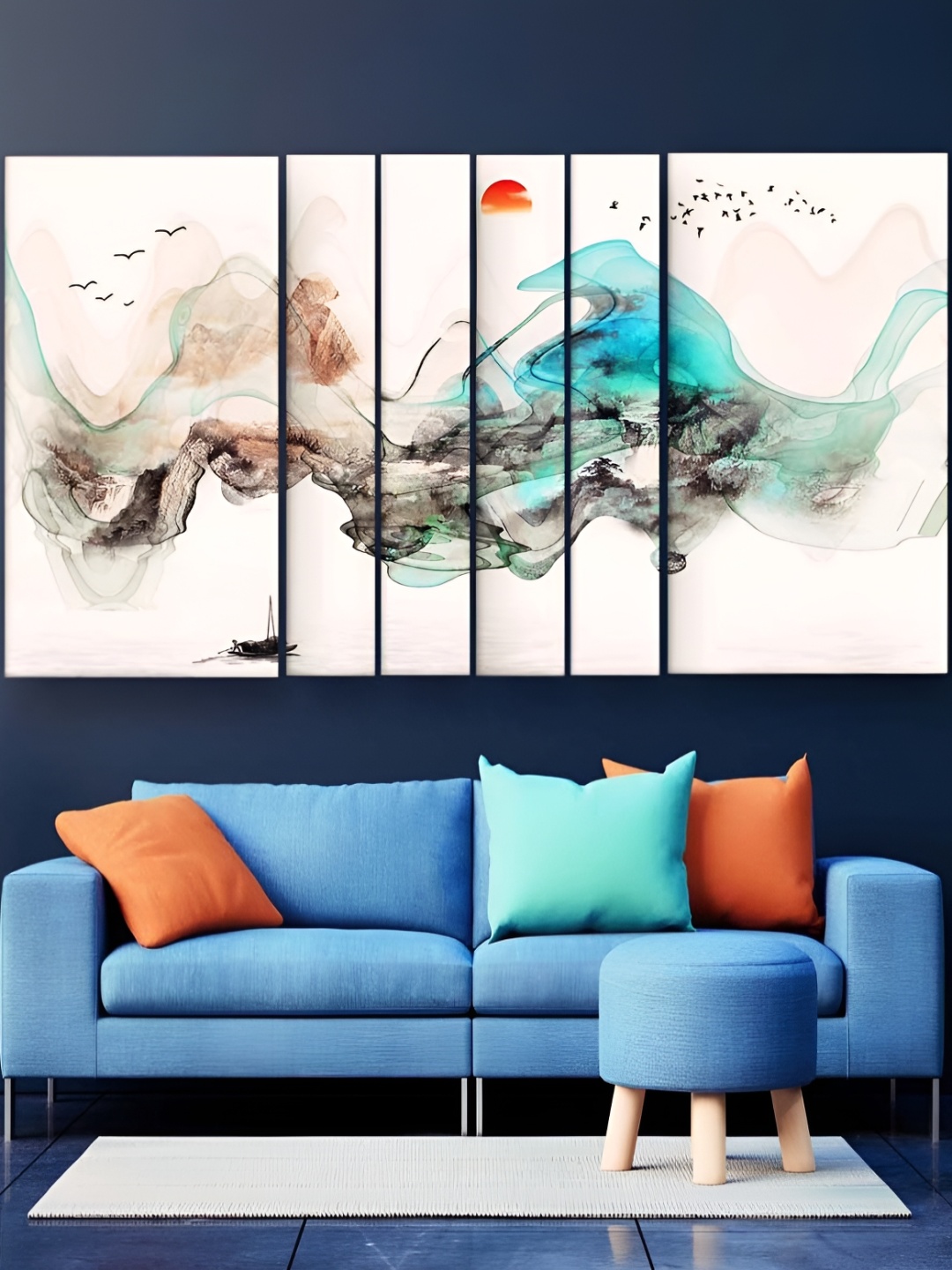 

Casperme Off White & Blue 6 Pieces Wooden Abstract Painting Wall Arts