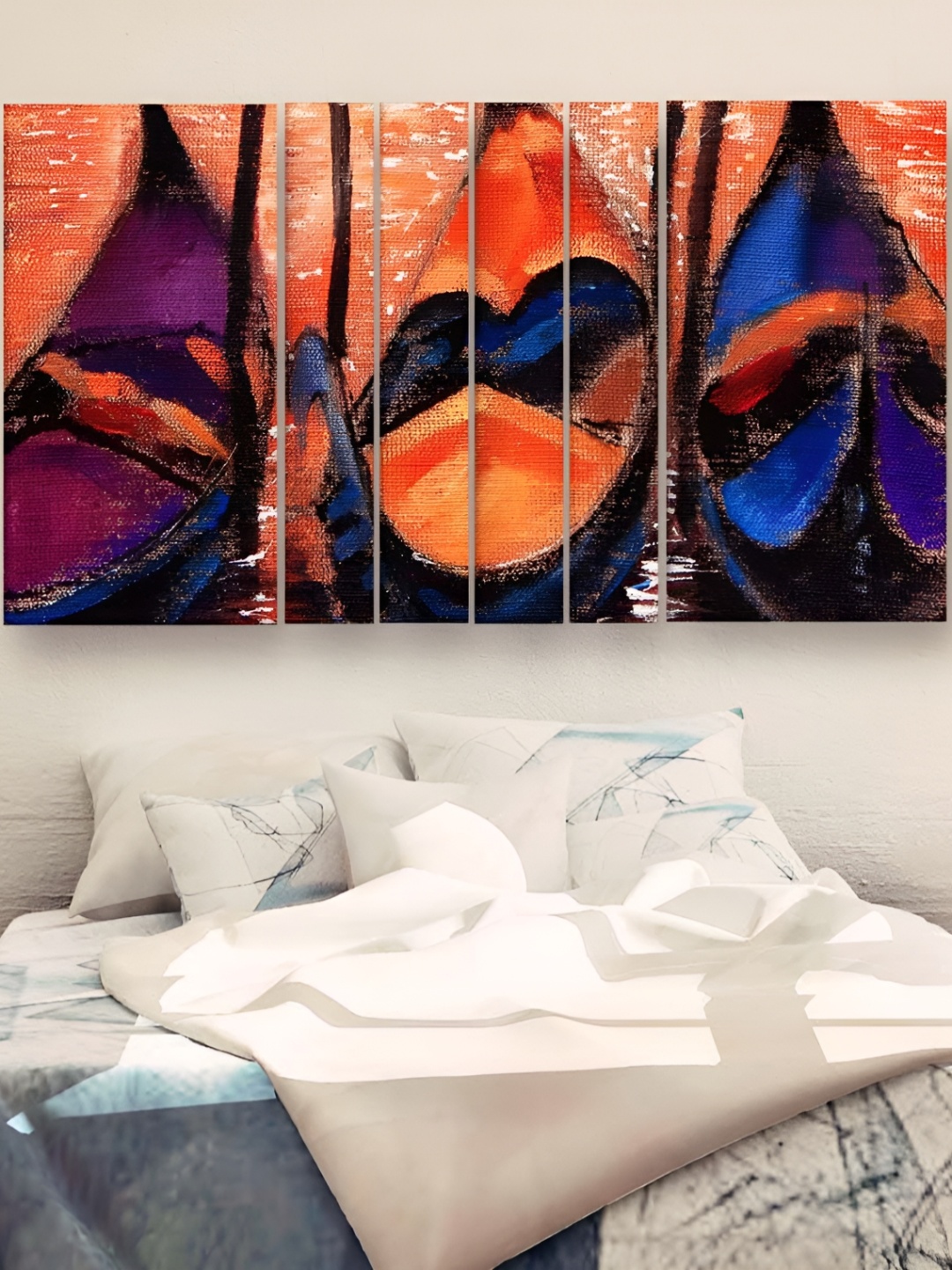 Casperme Orange & Blue 6 Pieces Wooden Abstract Painting Wall Arts