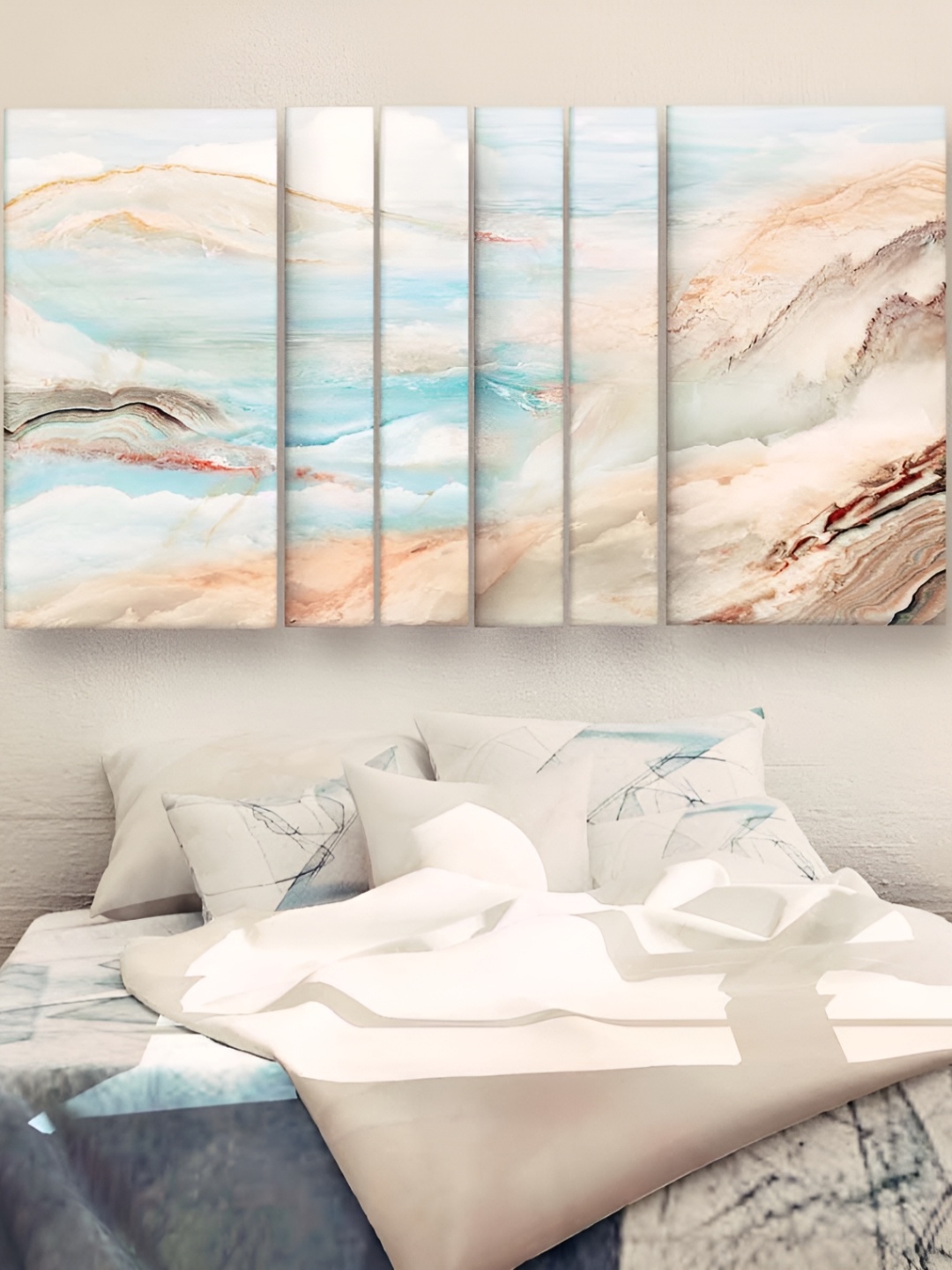 Casperme White & Blue 6 Pieces Wooden Abstract Painting Wall Arts