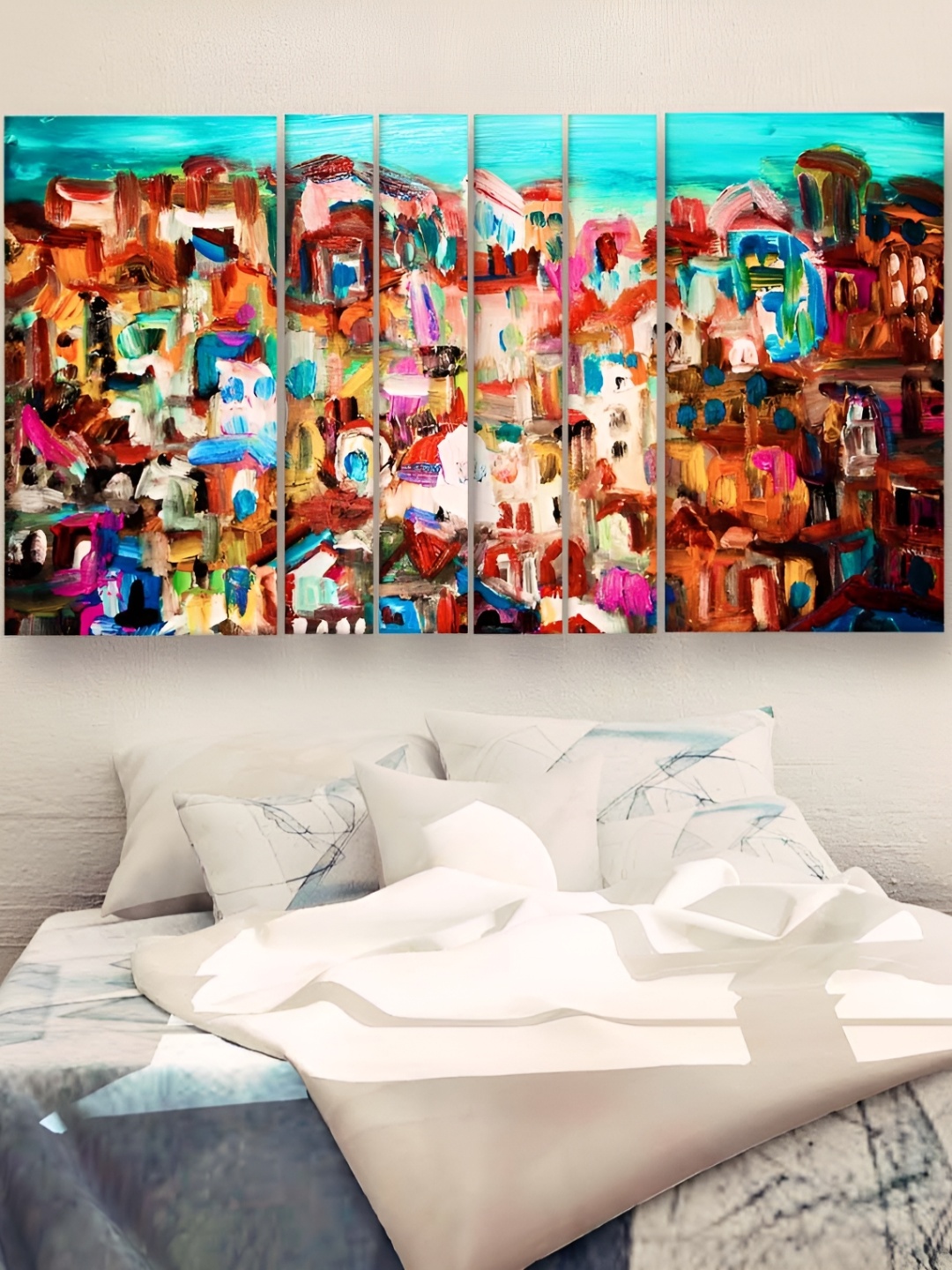 Casperme Blue & Brown 6 Pieces Wooden Abstract Painting Wall Arts