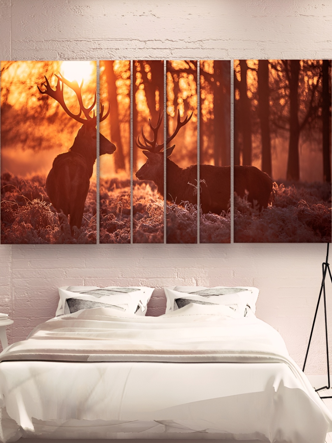 Casperme Brown & Orange 6 Pieces Wooden Deer Painting Wall Arts