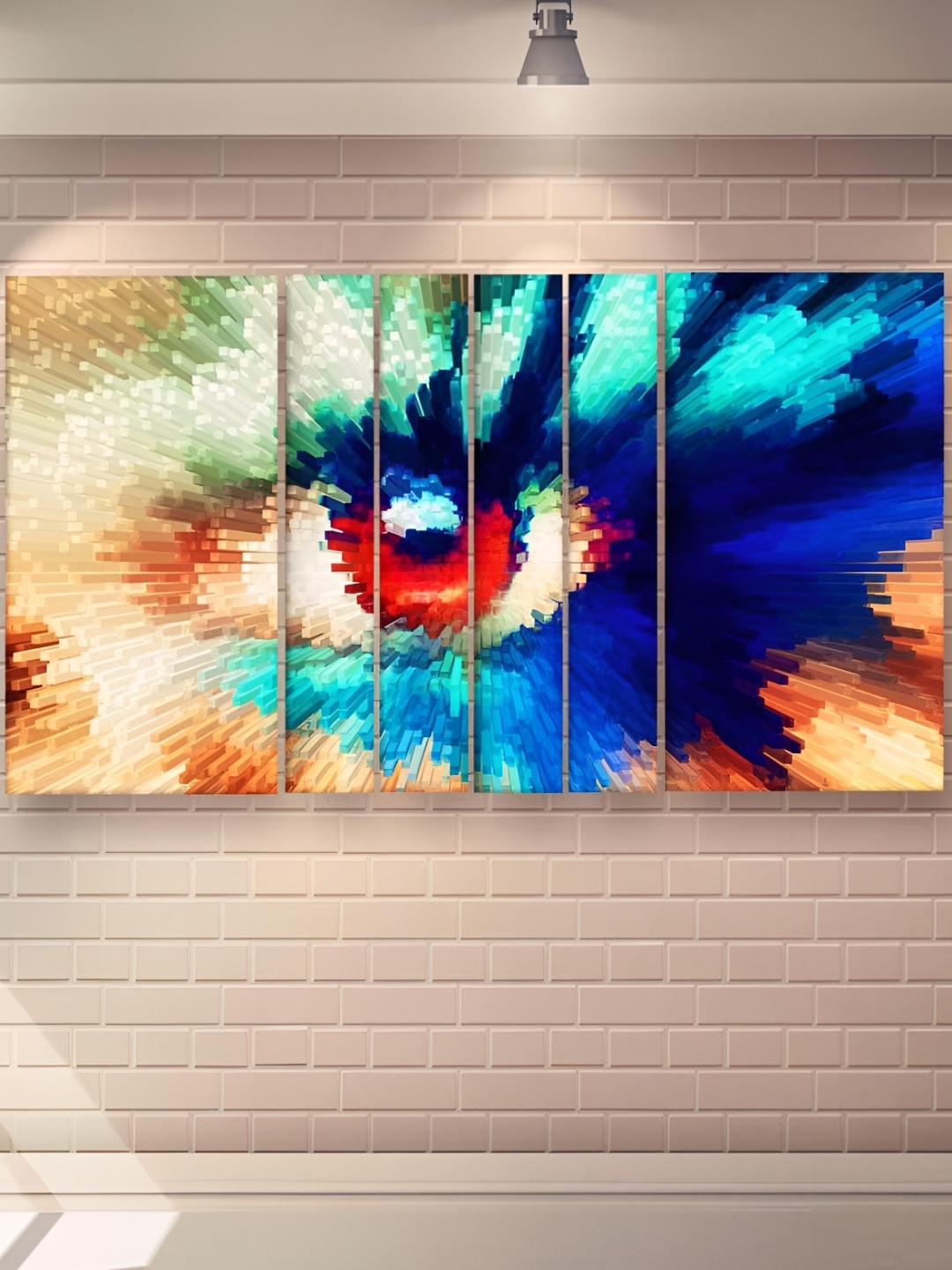 Casperme Blue & Orange 6 Pieces Wooden Abstract Painting Wall Arts