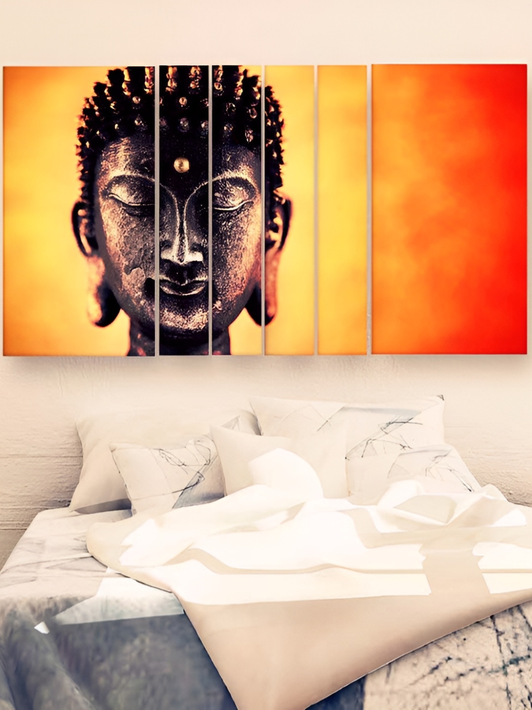

Casperme Orange & Black 6 Pieces Wooden Buddha Painting Wall Arts