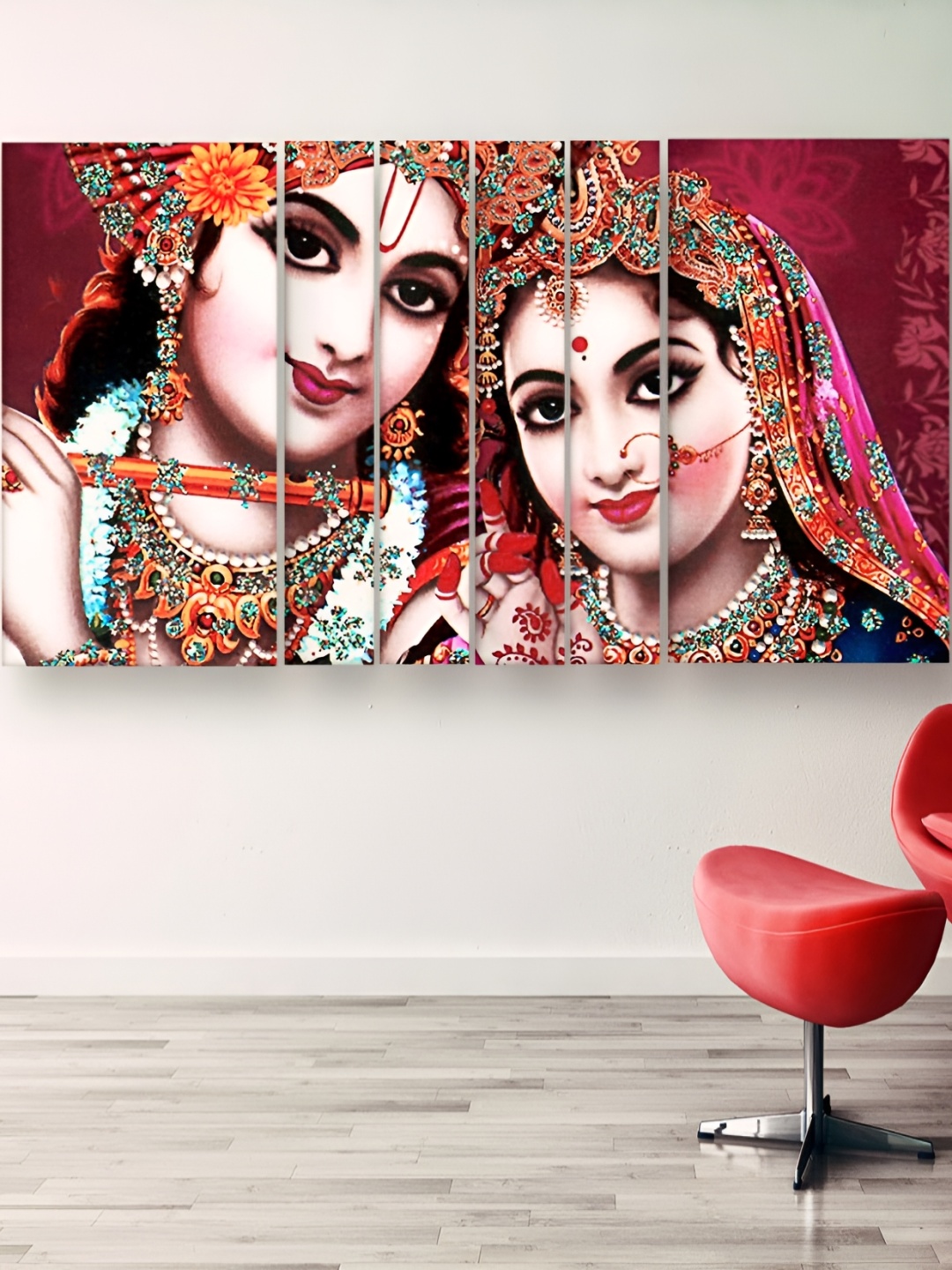 

Casperme Red & Cream 6 Pieces Wooden Radha Krishna Painting Wall Arts