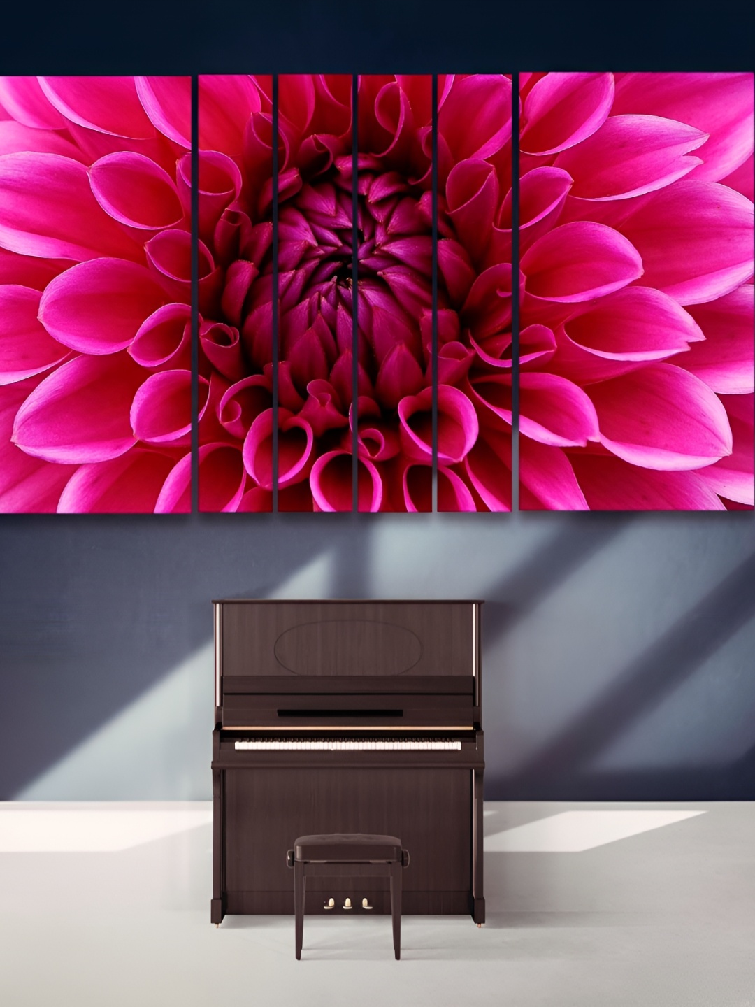 Casperme Pink & Black 6 Pieces Floral Wooden Modern Painting Wall Arts