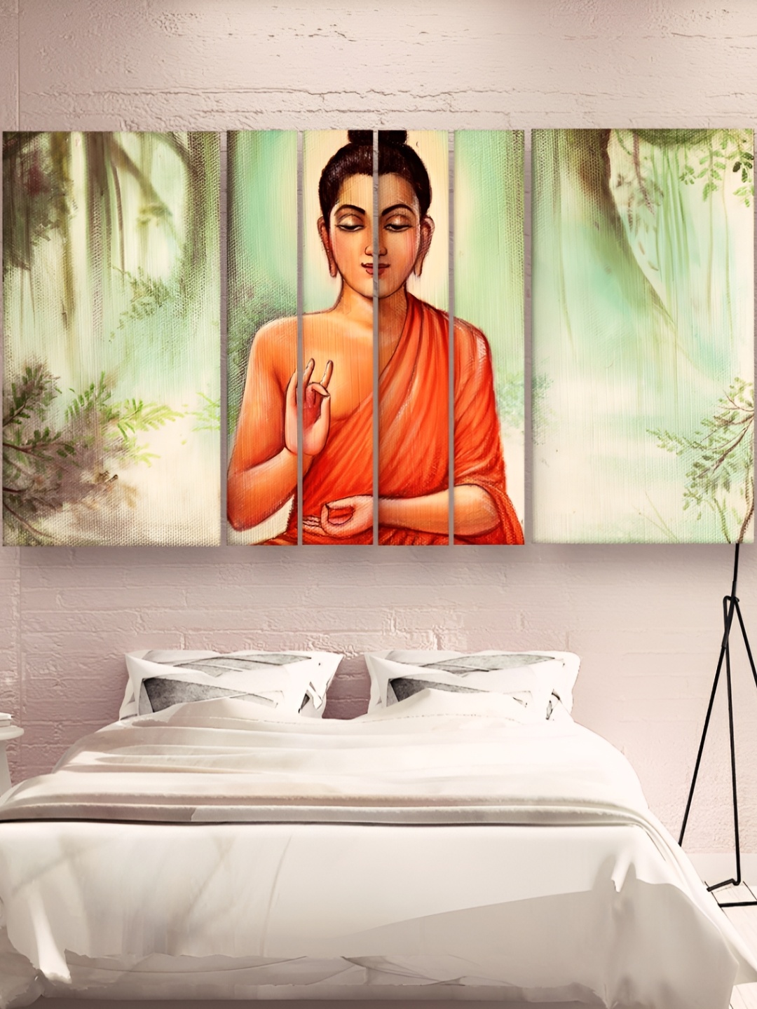

Casperme Orange & Green 6 Pieces Wooden Buddha Wall Paintings