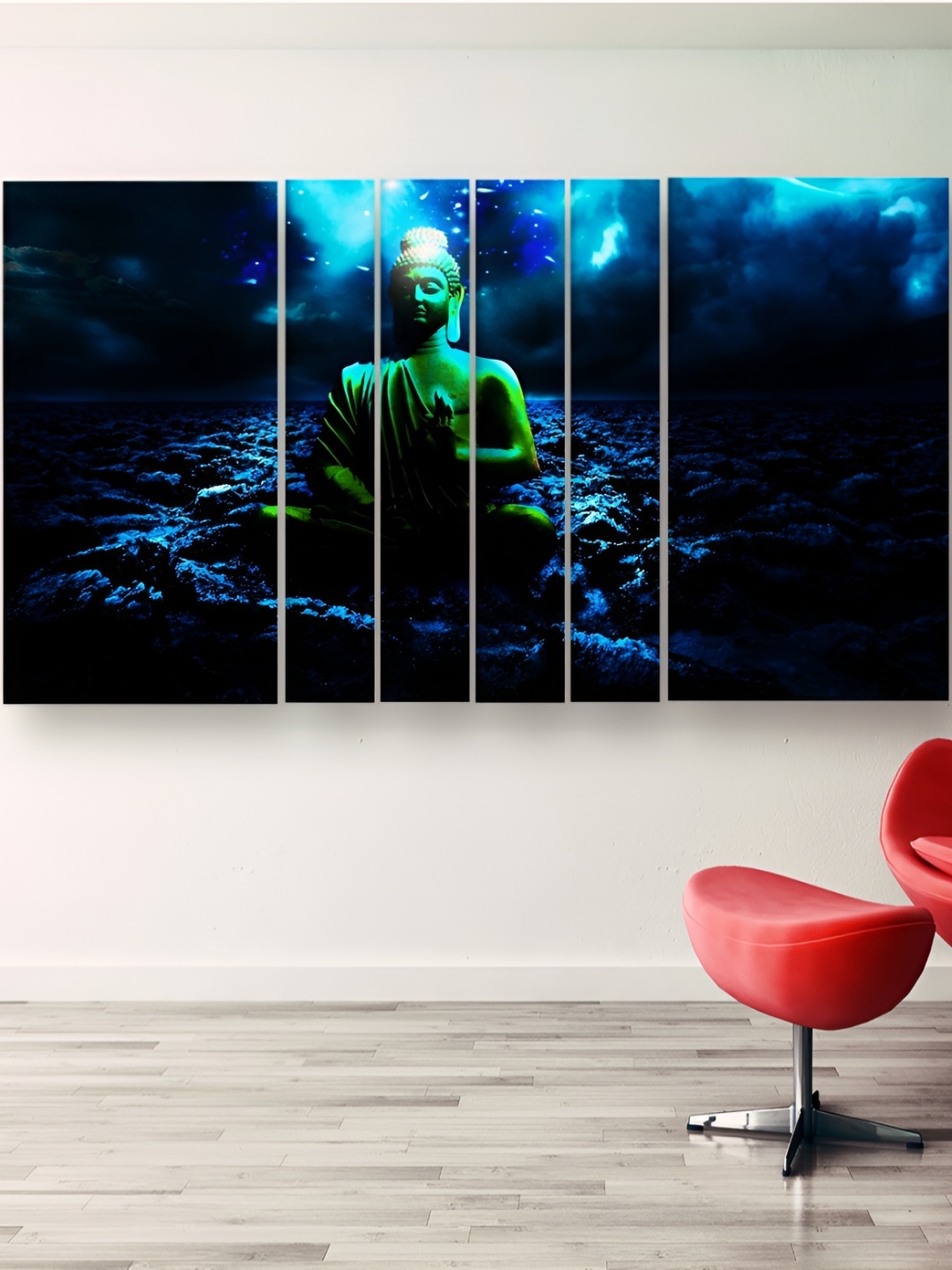 

Casperme Blue & Green 6 Pieces Wooden Buddha Wall Paintings