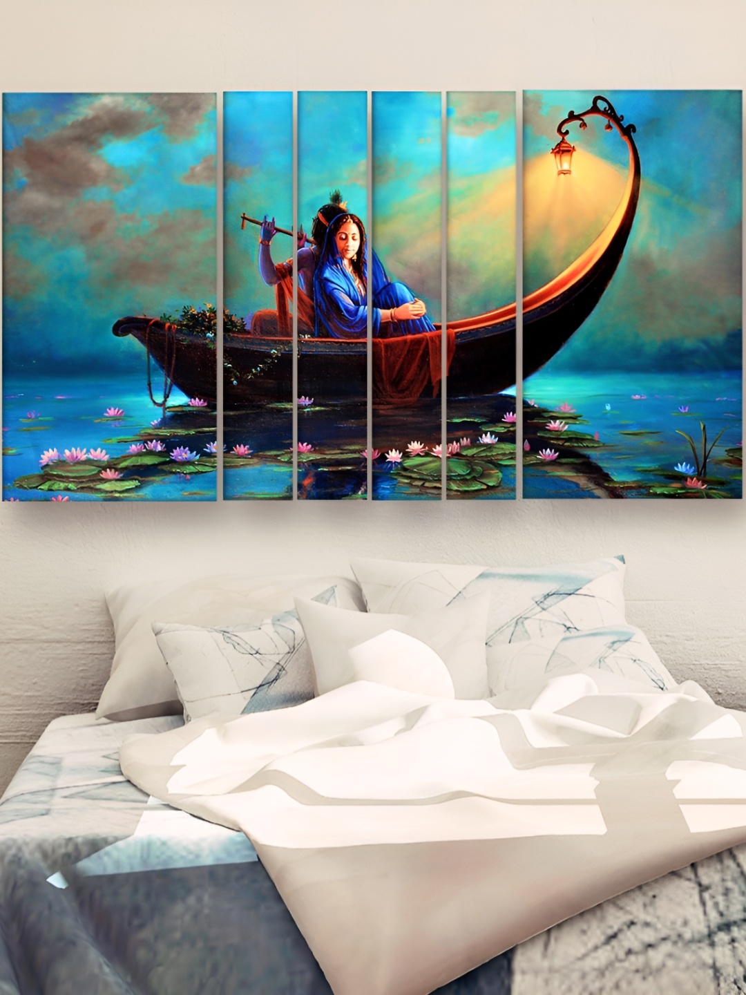 

Casperme Blue 6 Pieces Wooden Radha Krishna Painting Wall Arts
