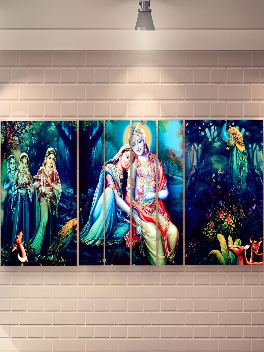 

Casperme Blue 6 Pieces Radha Krishna Wooden Painting Wall Arts