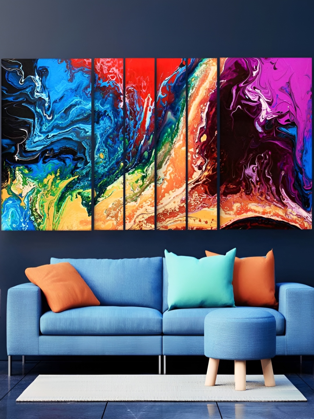 

Casperme Blue & Yellow-Coloured 6 Pieces Wooden Abstract Painting Wall Arts