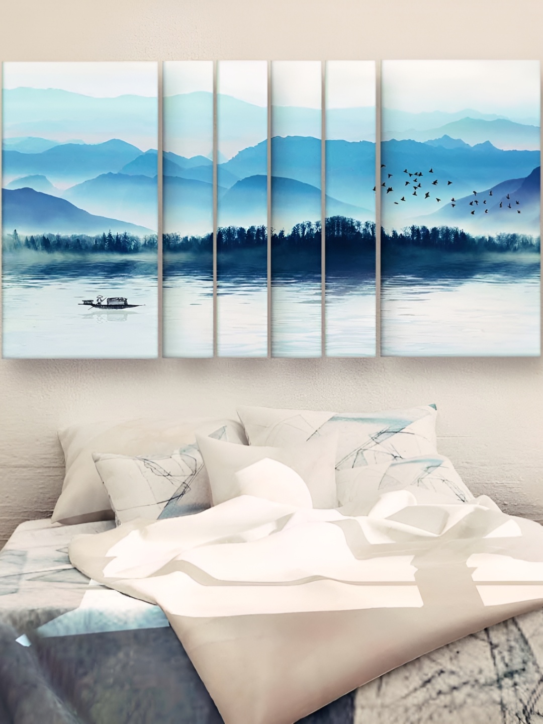

Casperme Blue-Coloured 6 Pieces Wooden Modern Painting Wall Arts